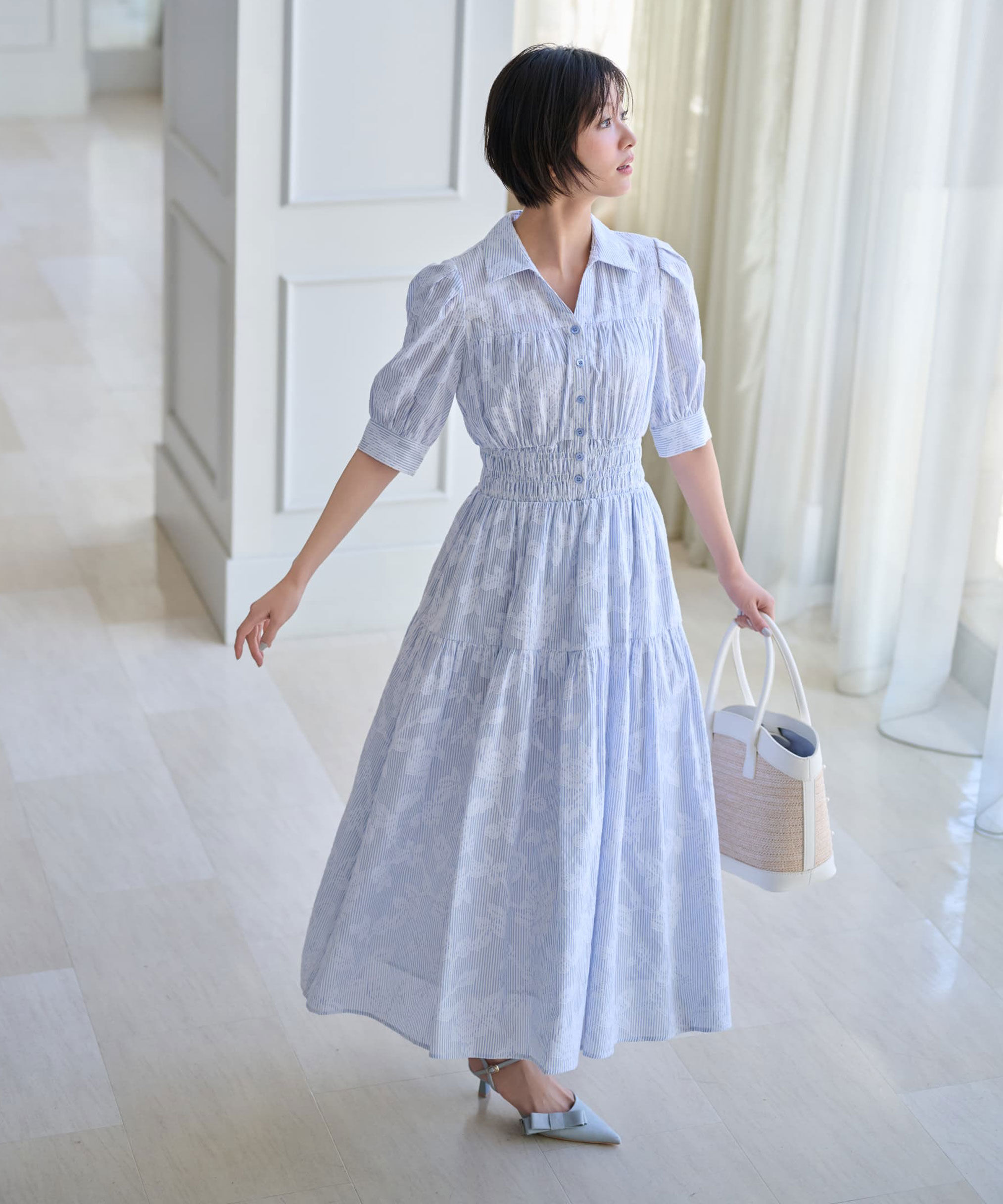  「ストライプジャガードシャツワンピース」|ワンピース|