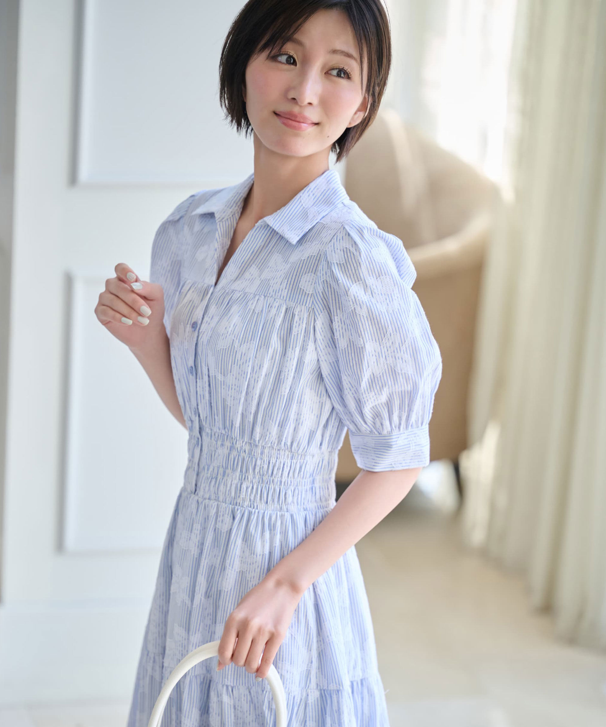  「ストライプジャガードシャツワンピース」|ワンピース|