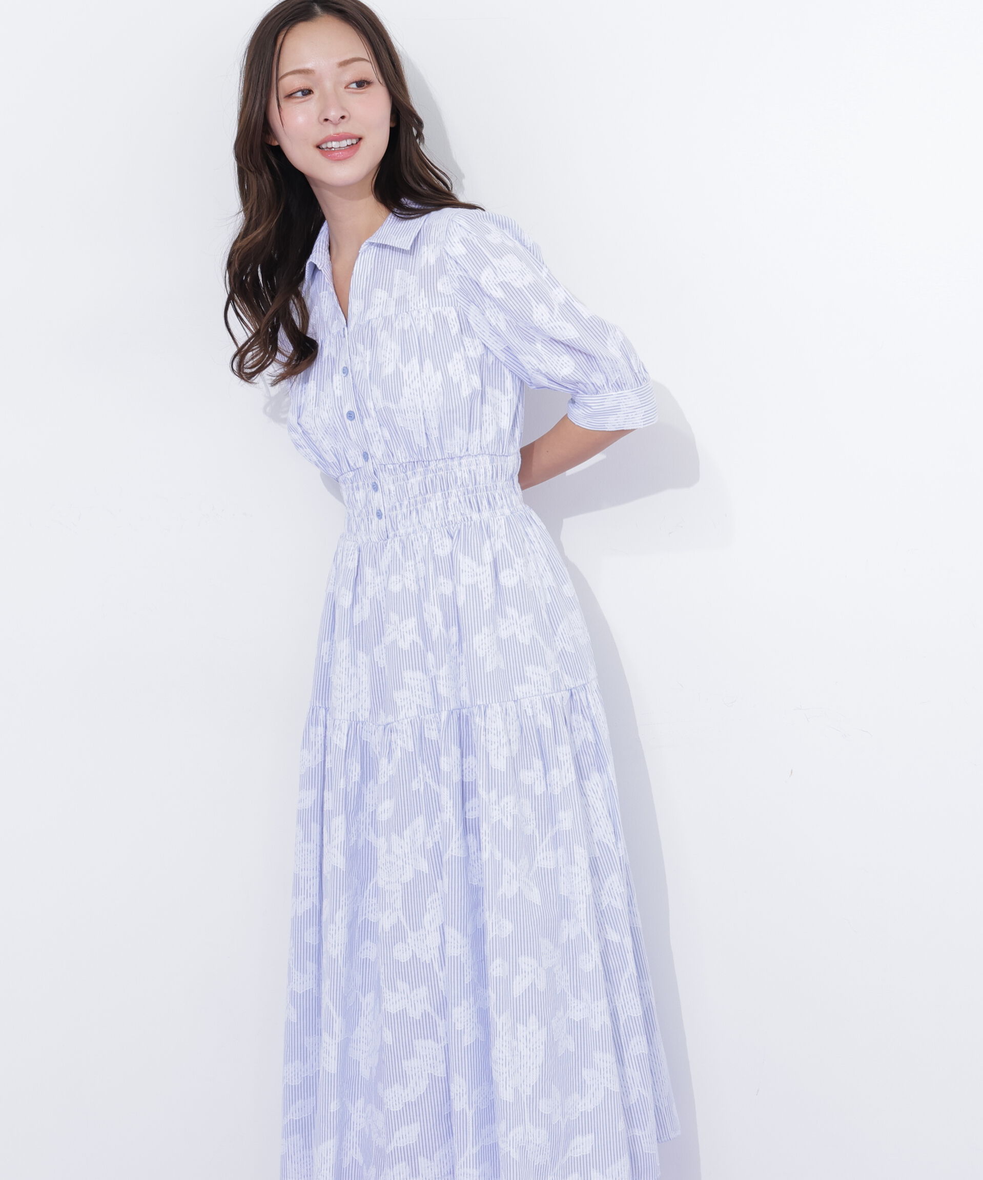  「ストライプジャガードシャツワンピース」|ワンピース|