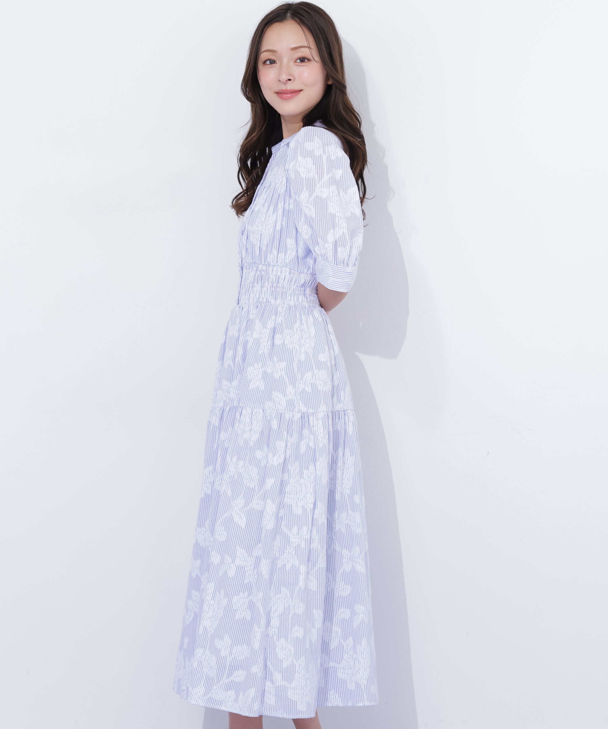  「ストライプジャガードシャツワンピース」|ワンピース|
