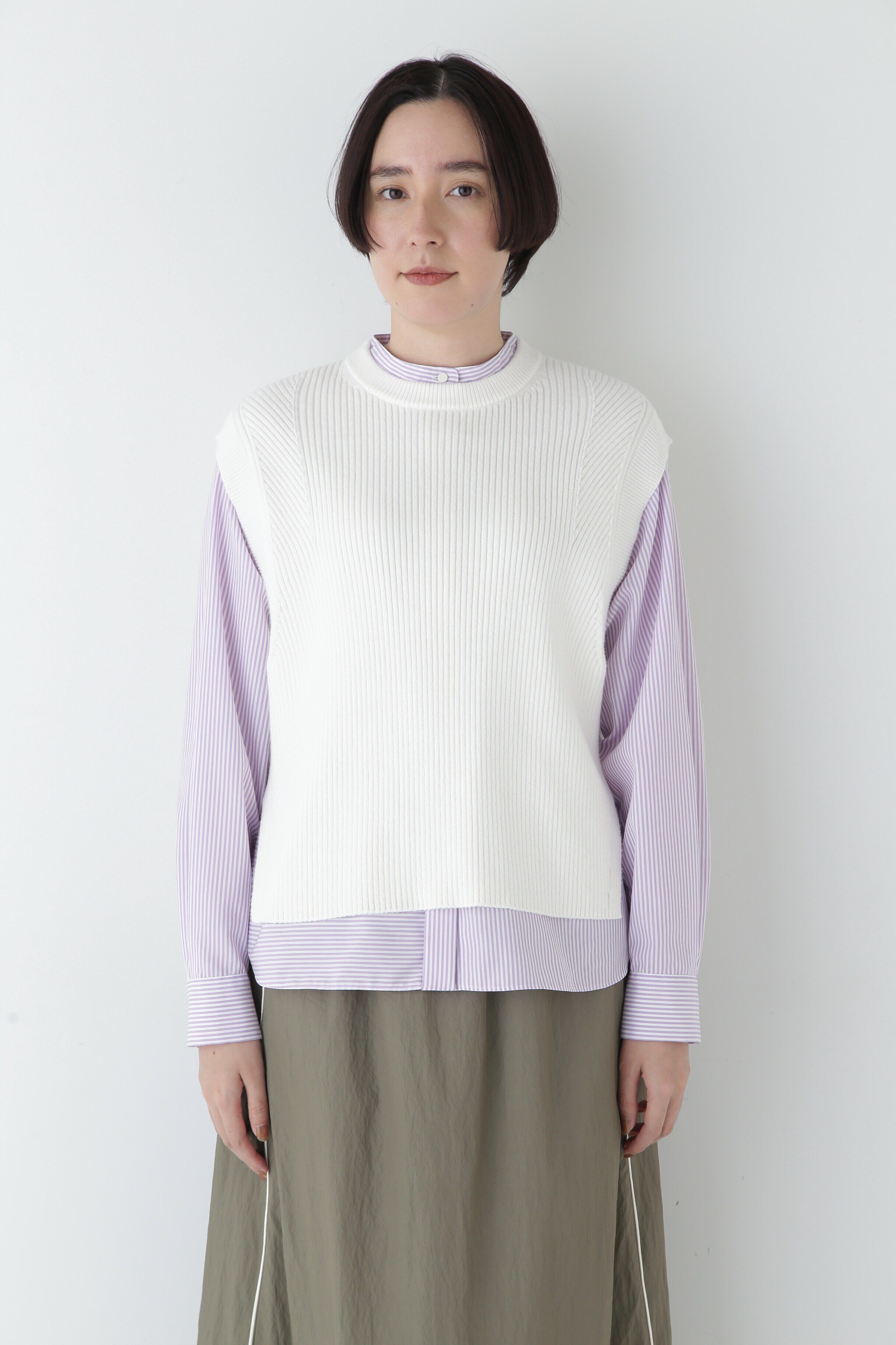  「◆【ウォッシャブル】綿ポリリブ見えクルーベスト」|ニット・セーター|