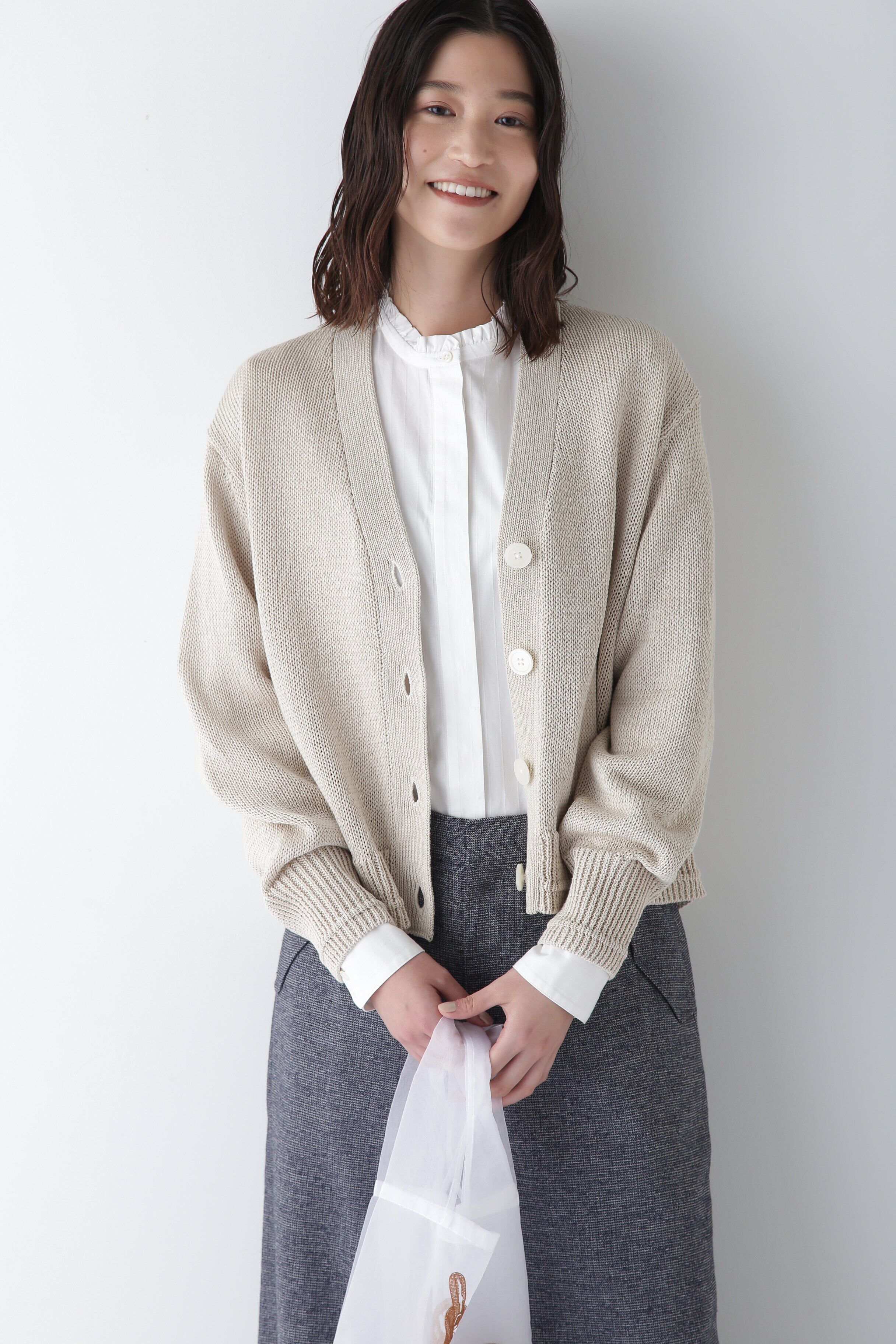  「◆ギマコットンＶネックカーディガン」|ニット・セーター|ベージュ