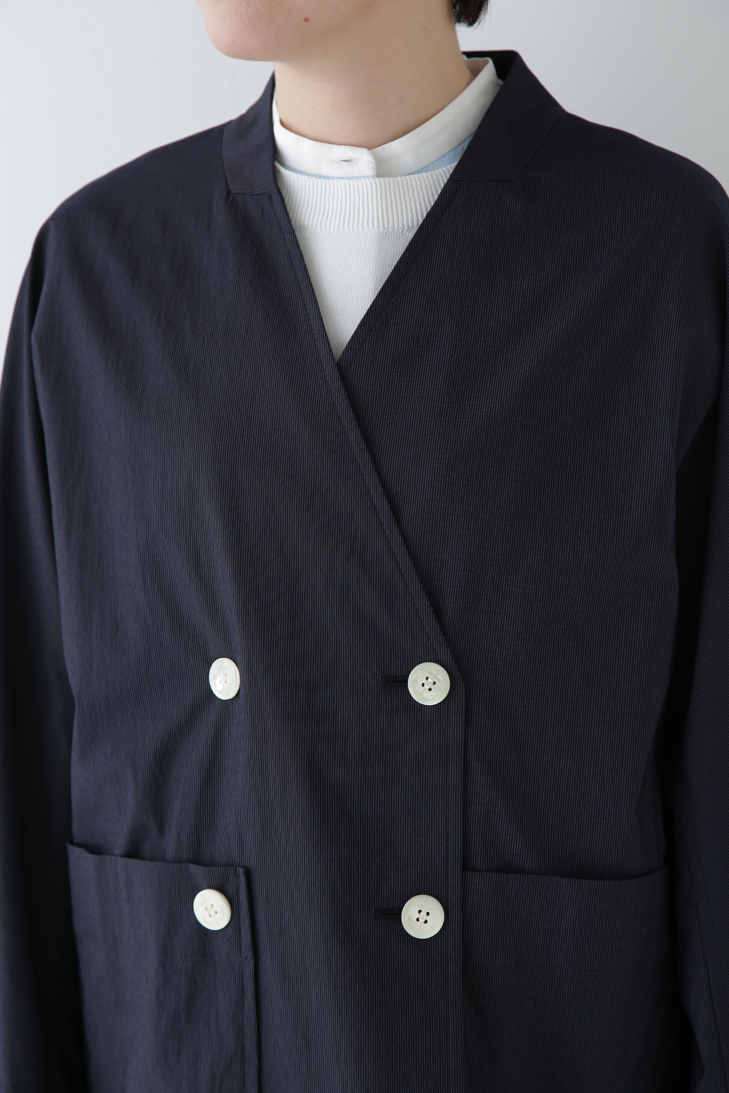  「◆ナイロンポリエステルストレッチストライプノーカラーPコート」|その他|