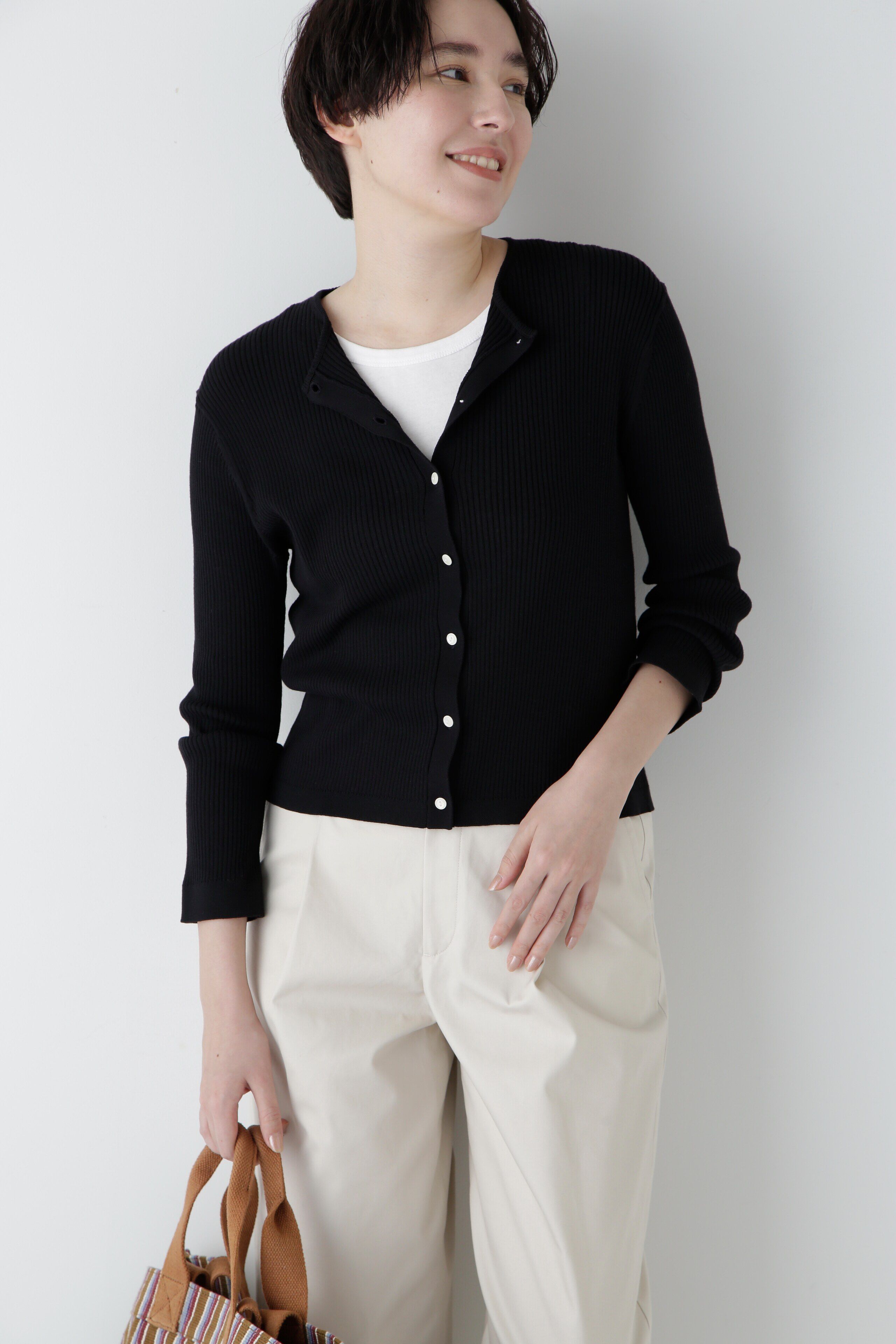  「◆【ウォッシャブル・UVカット】コットン混クルーカーディガン」|ニット・セーター|ネイビー