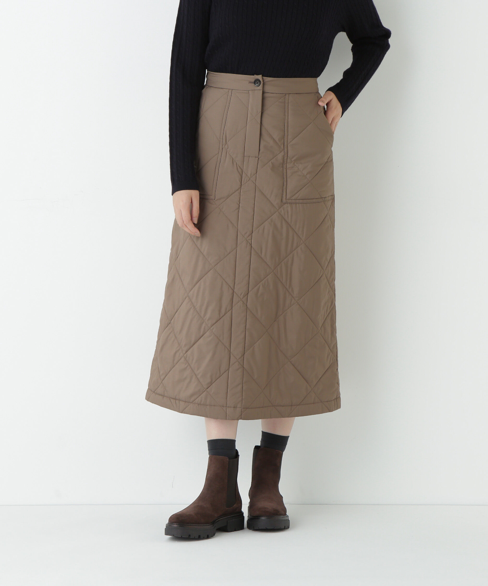  「キルティングベイカーＡラインスカート」|スカート|モカ1