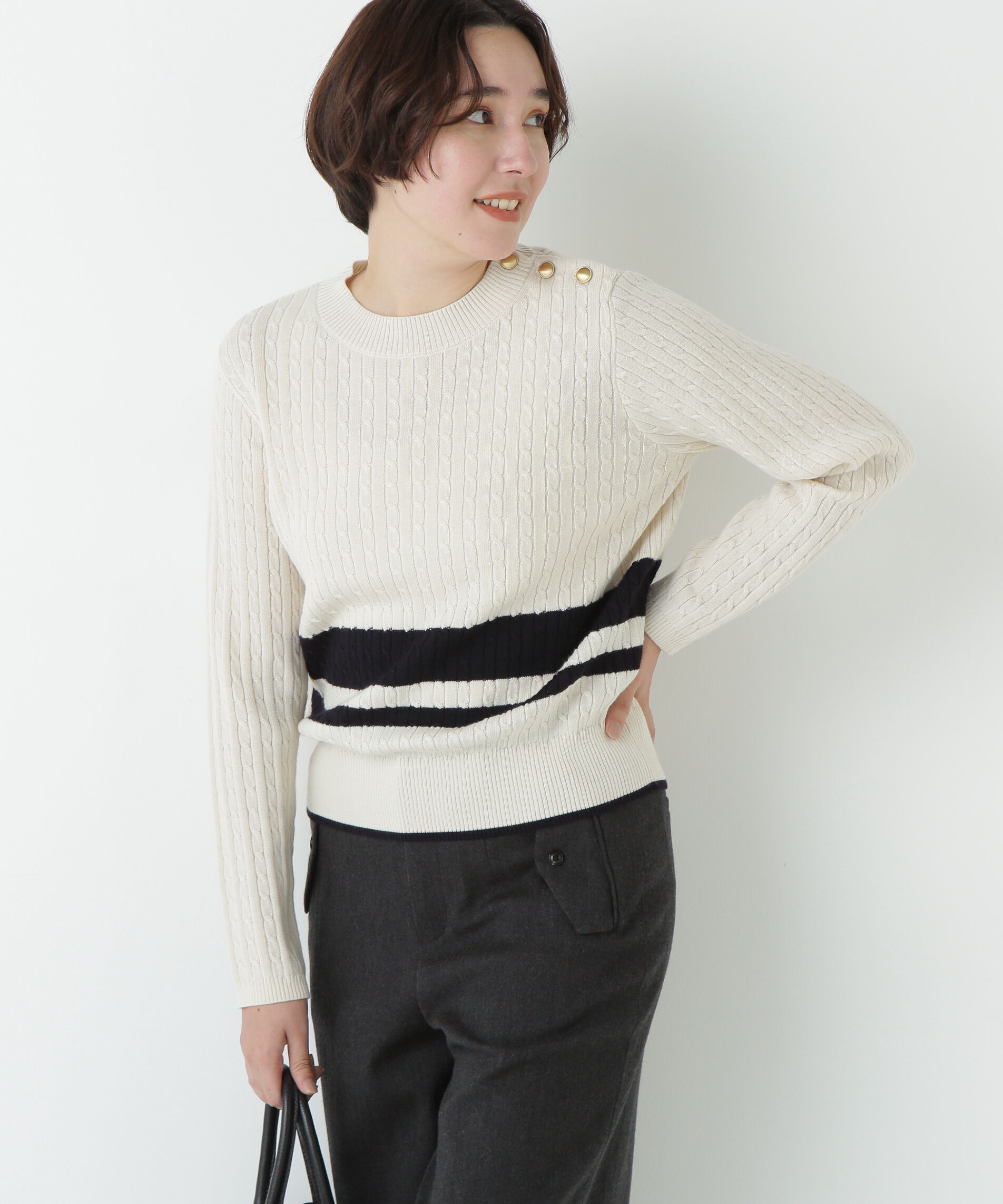  「ミニケーブル釦プルオーバー」|ニット・セーター|ホワイトボー 3