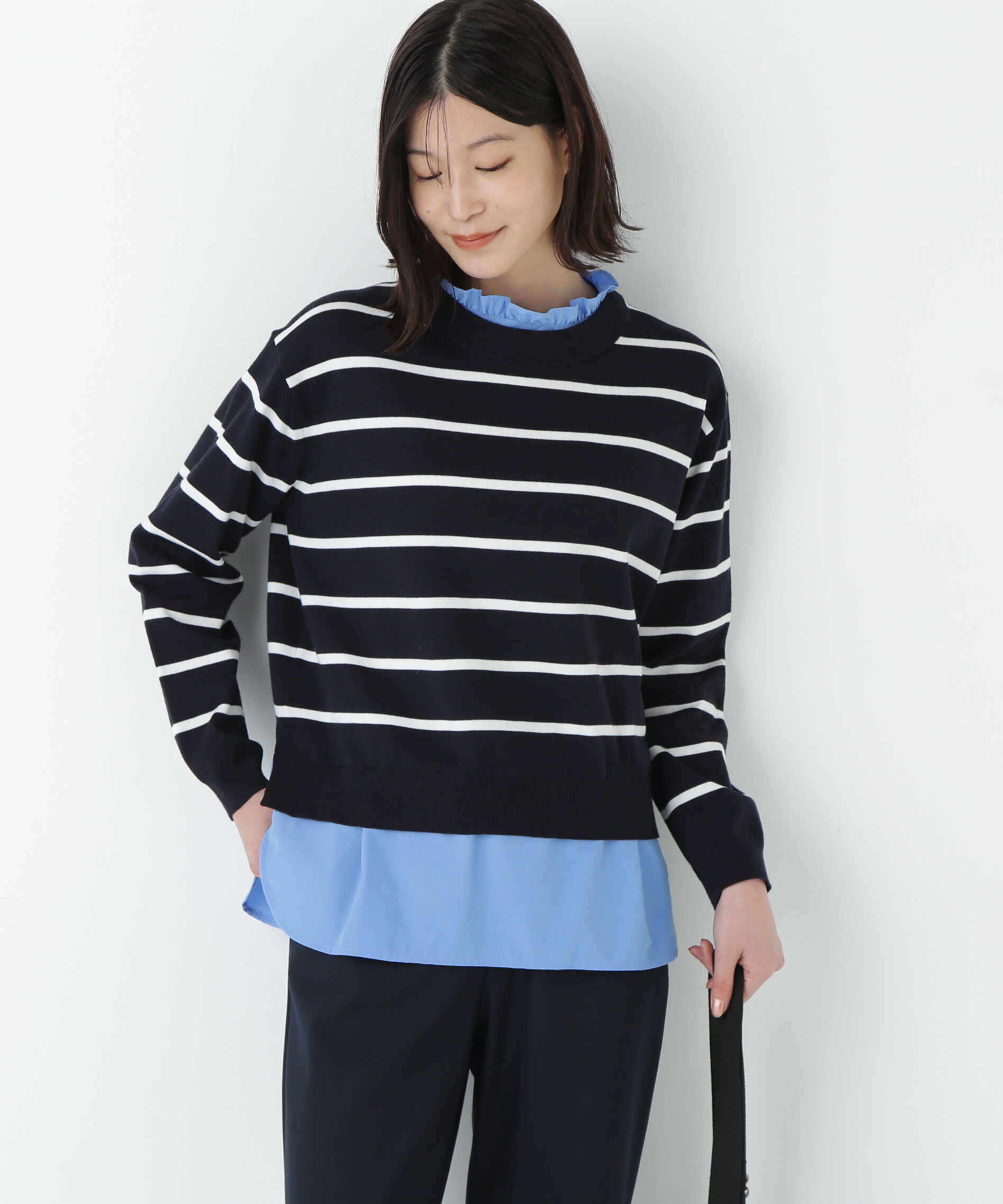  「シャツ地ドッキングプルオーバー」|ニット・セーター|