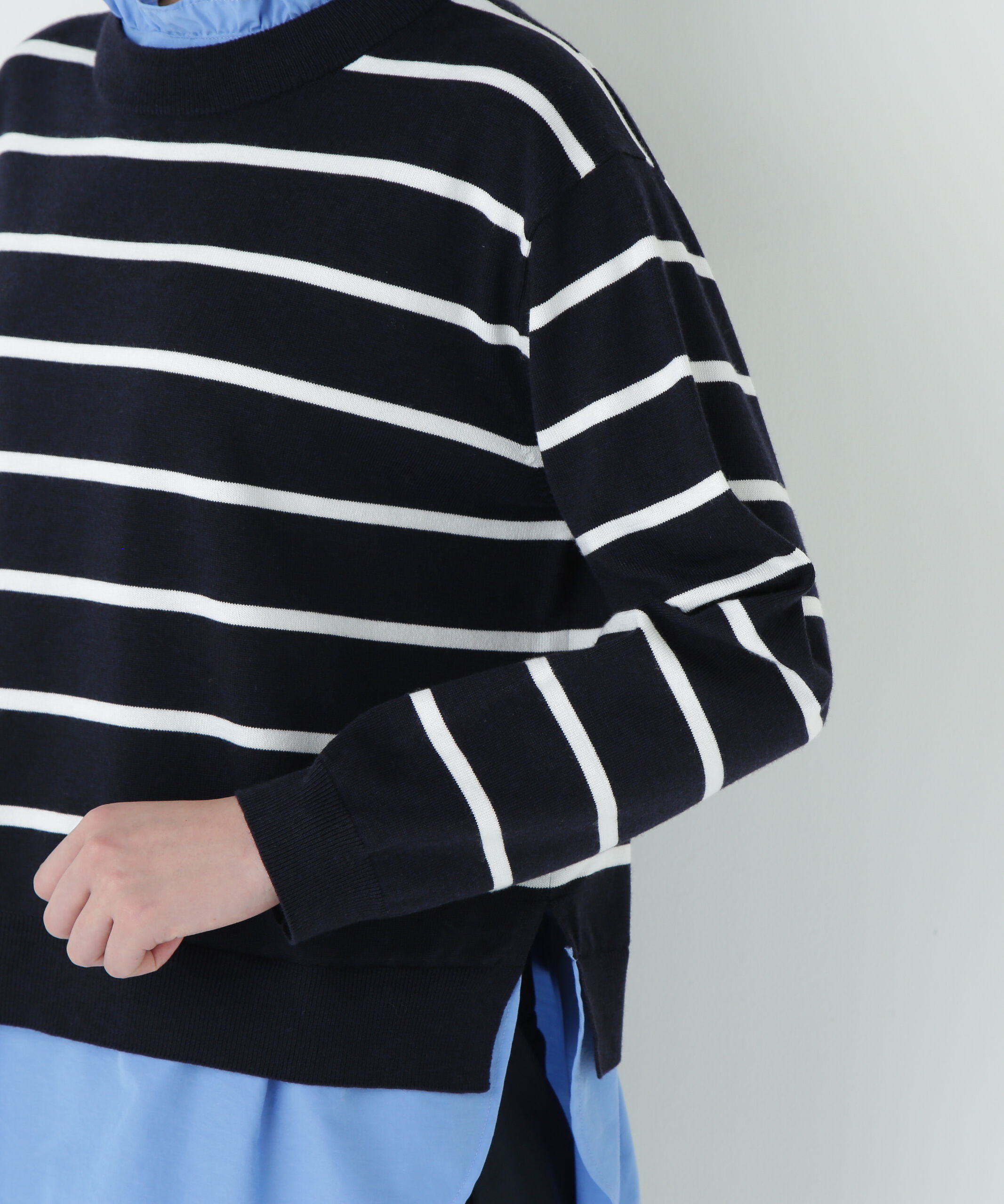  「シャツ地ドッキングプルオーバー」|ニット・セーター|