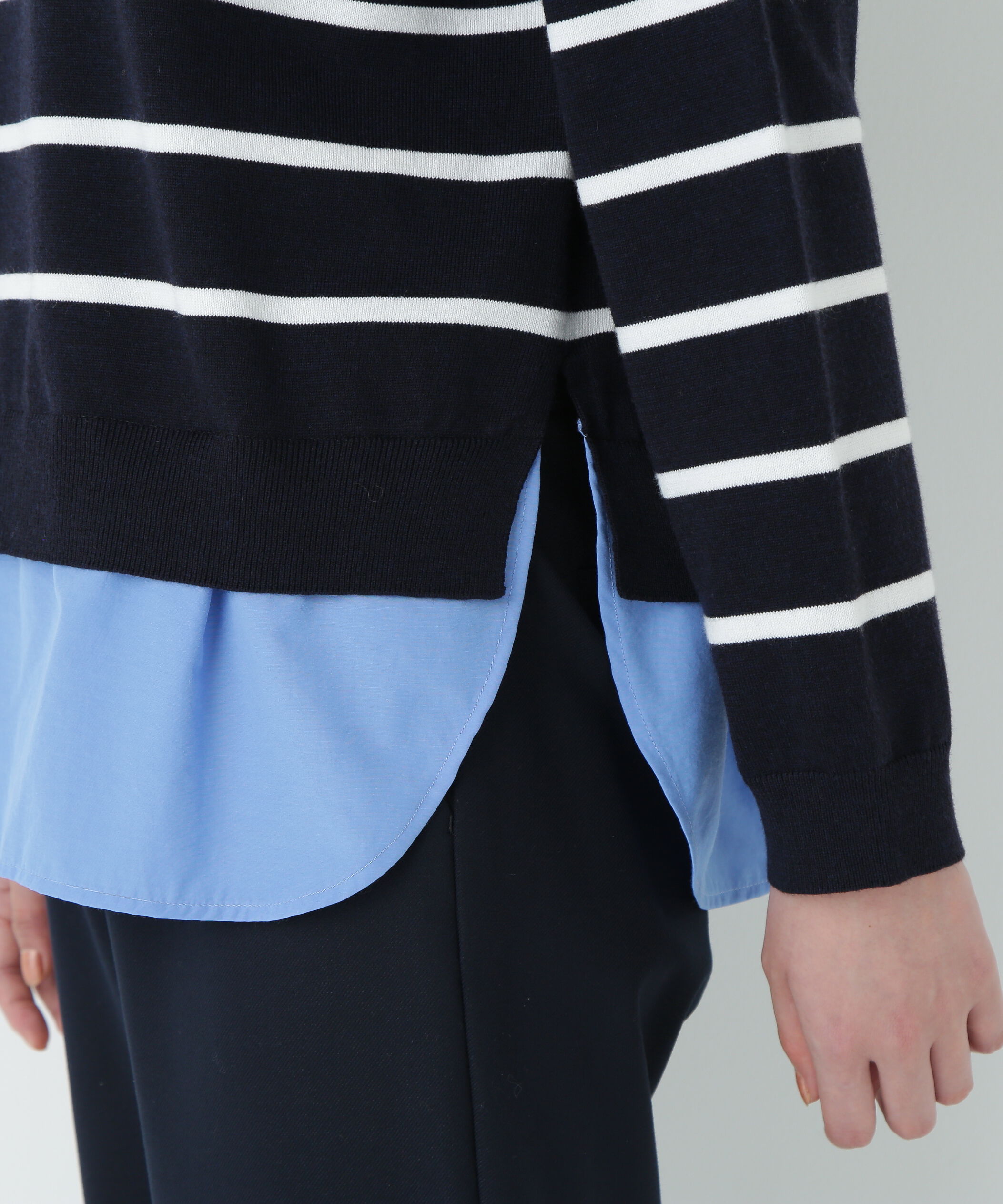  「シャツ地ドッキングプルオーバー」|ニット・セーター|