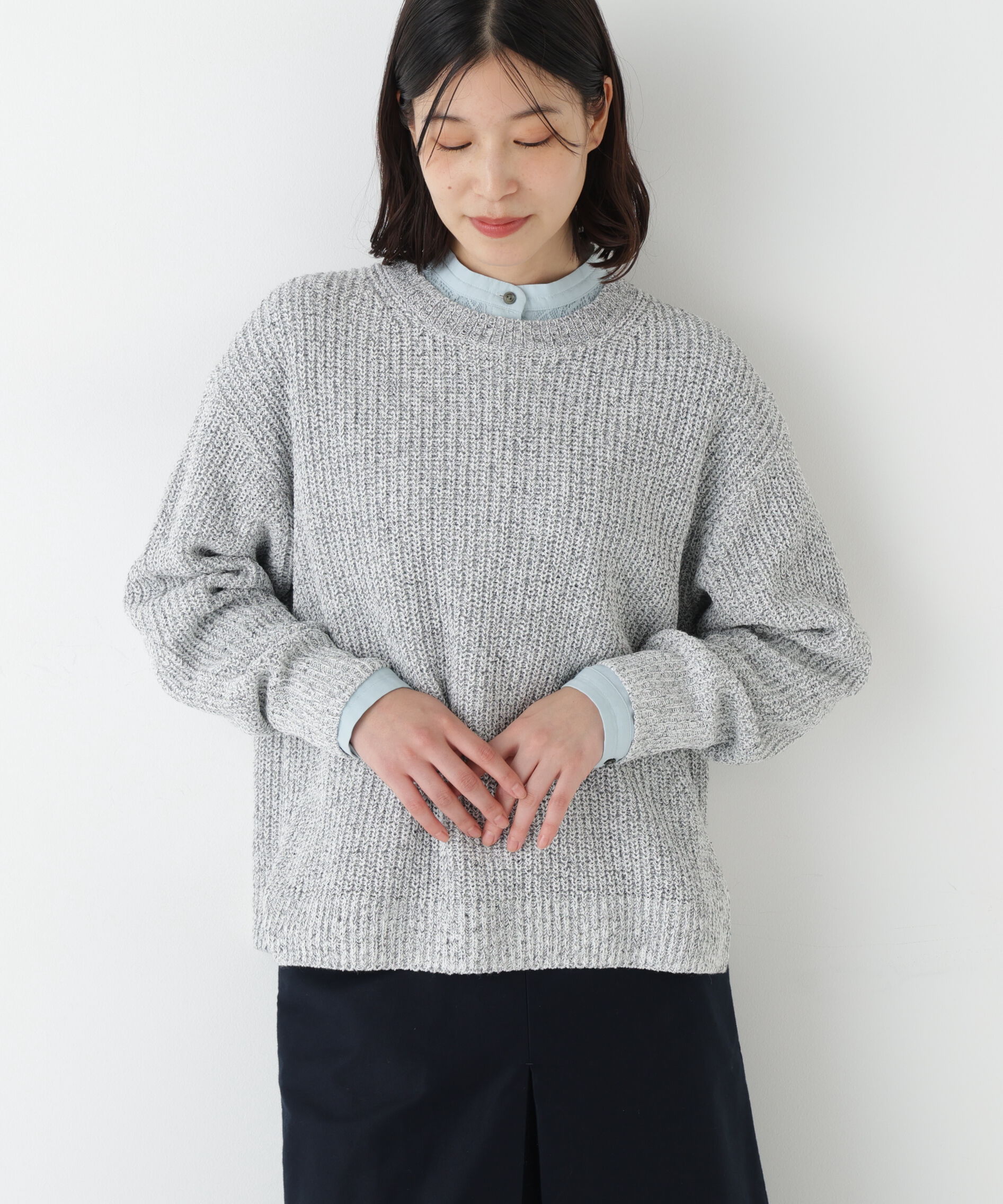  「◆ネップ入ペーパーヤーン片畦クルーネックプルオーバー」|ニット・セーター|