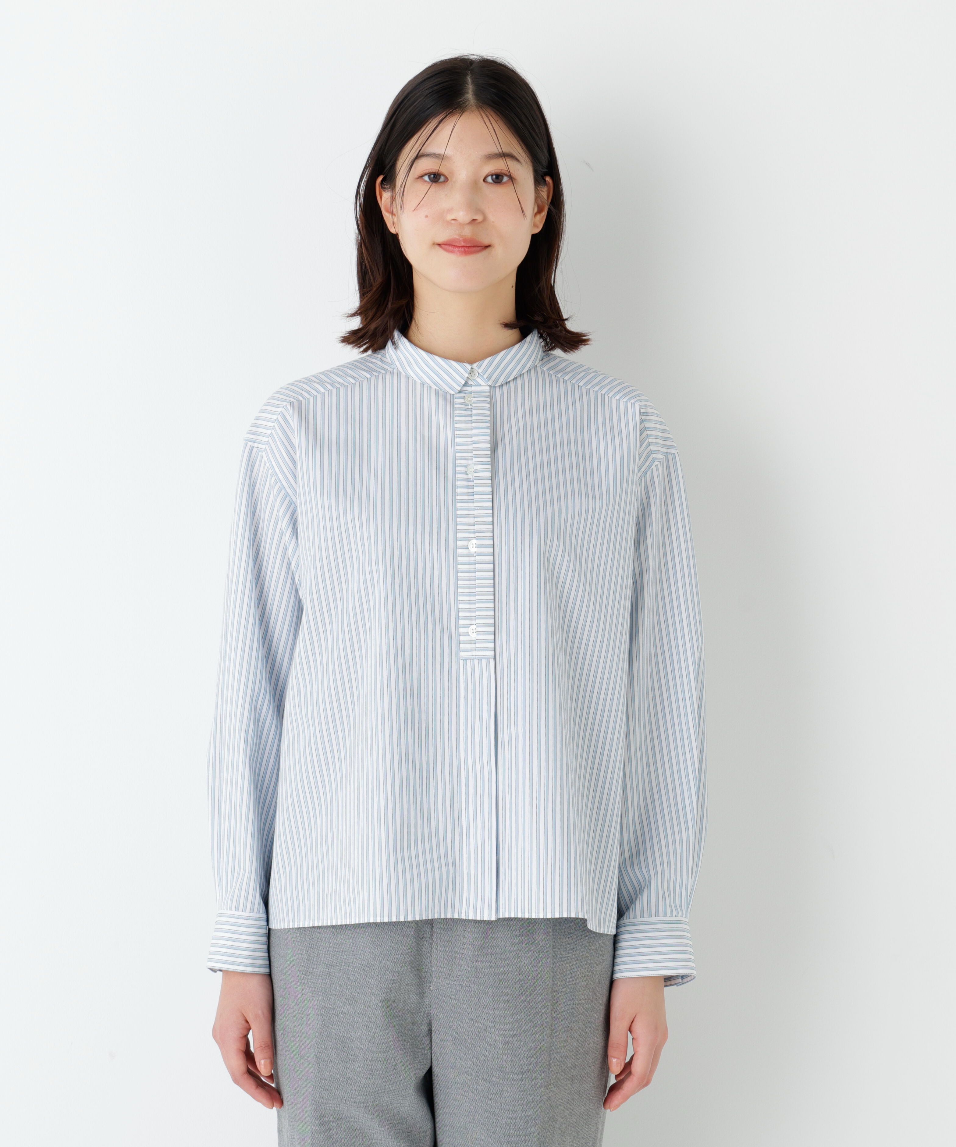  「◆《ウォッシャブル》ストライプ形態安定ボックスブラウス」|シャツ・ブラウス|