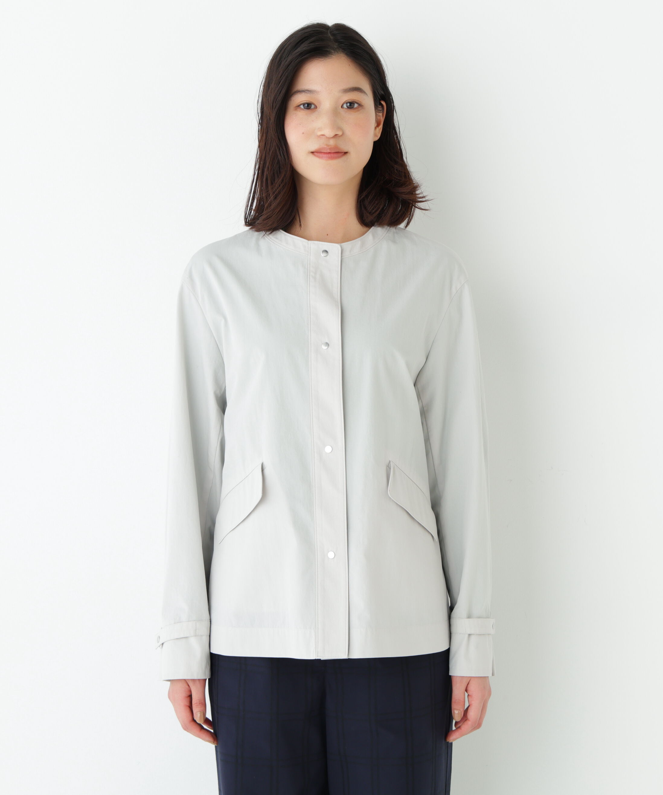  「◆《ウォッシャブル》綿ナイロンダンプノーカラージャケット」|ブルゾン・スタジャン|