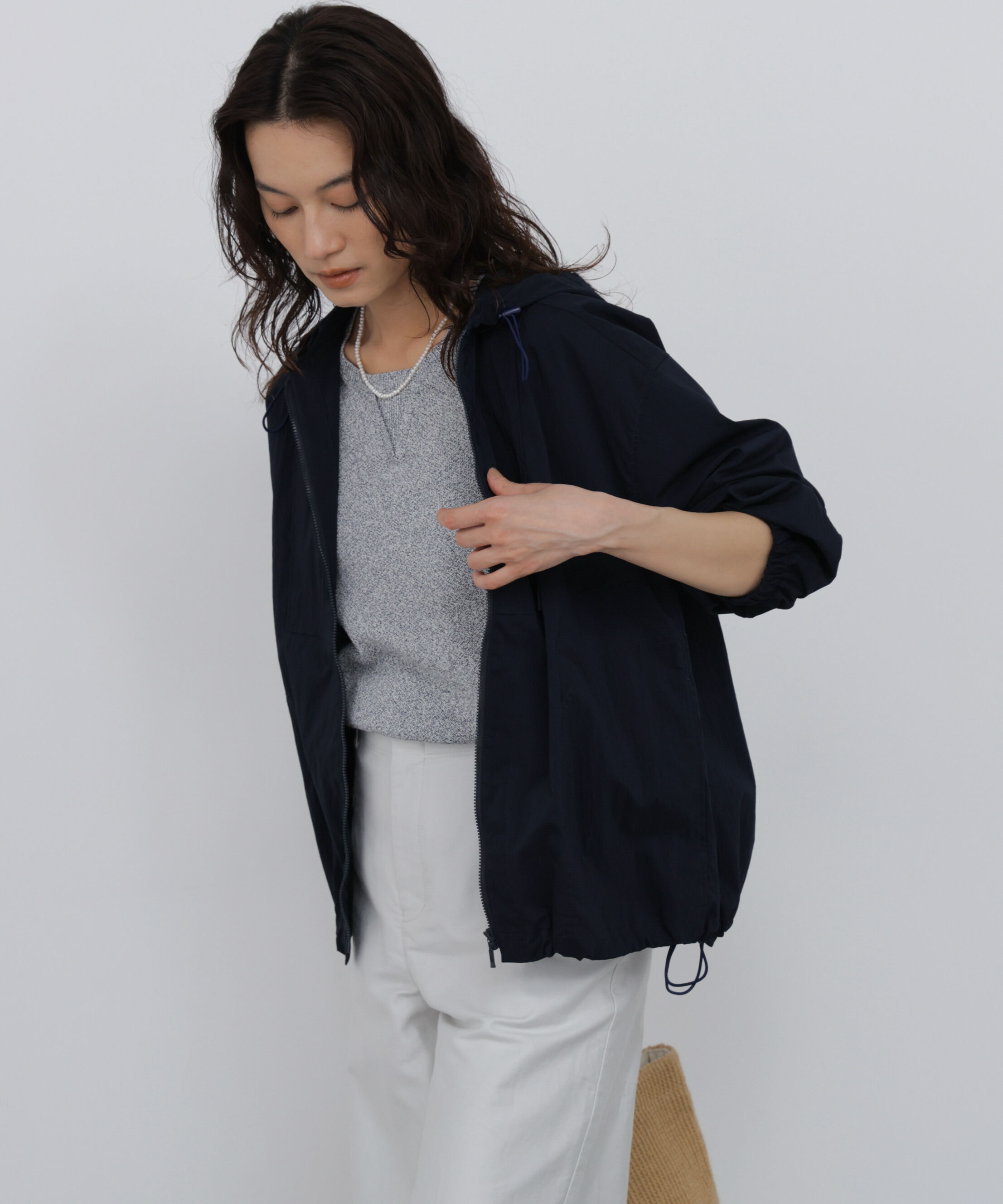  「◆《ウォッシャブル》シアーアノラックフーディーブルゾン」|ブルゾン・スタジャン|ネイビー