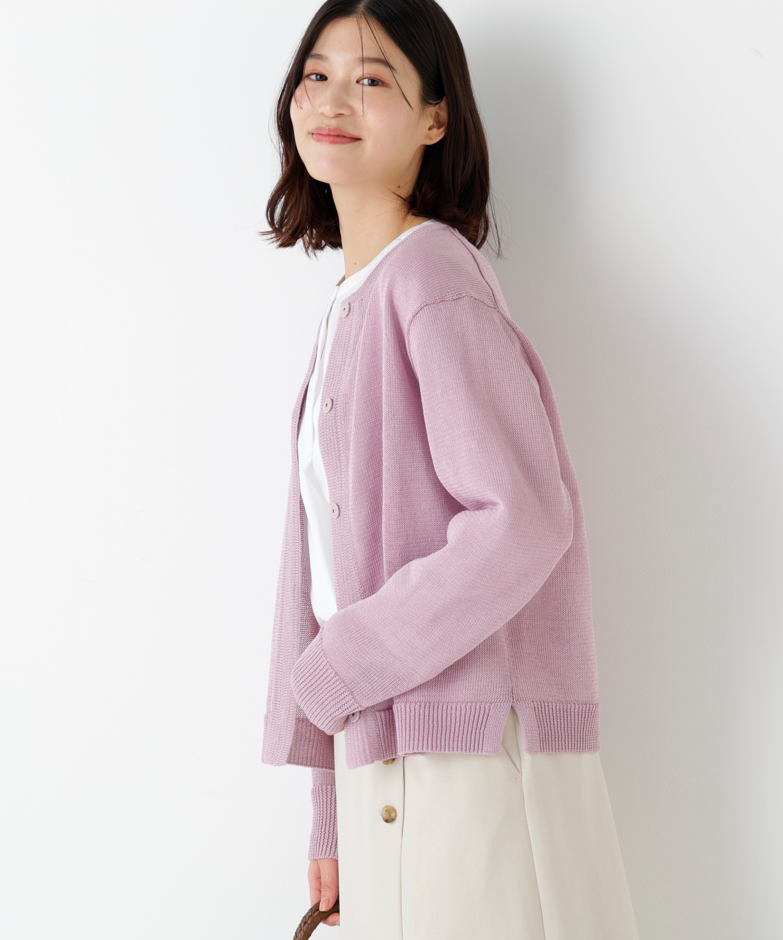  「◆《ウォッシャブル》ミドルゲージギマクルーネックカーディガン」|ニット・セーター|