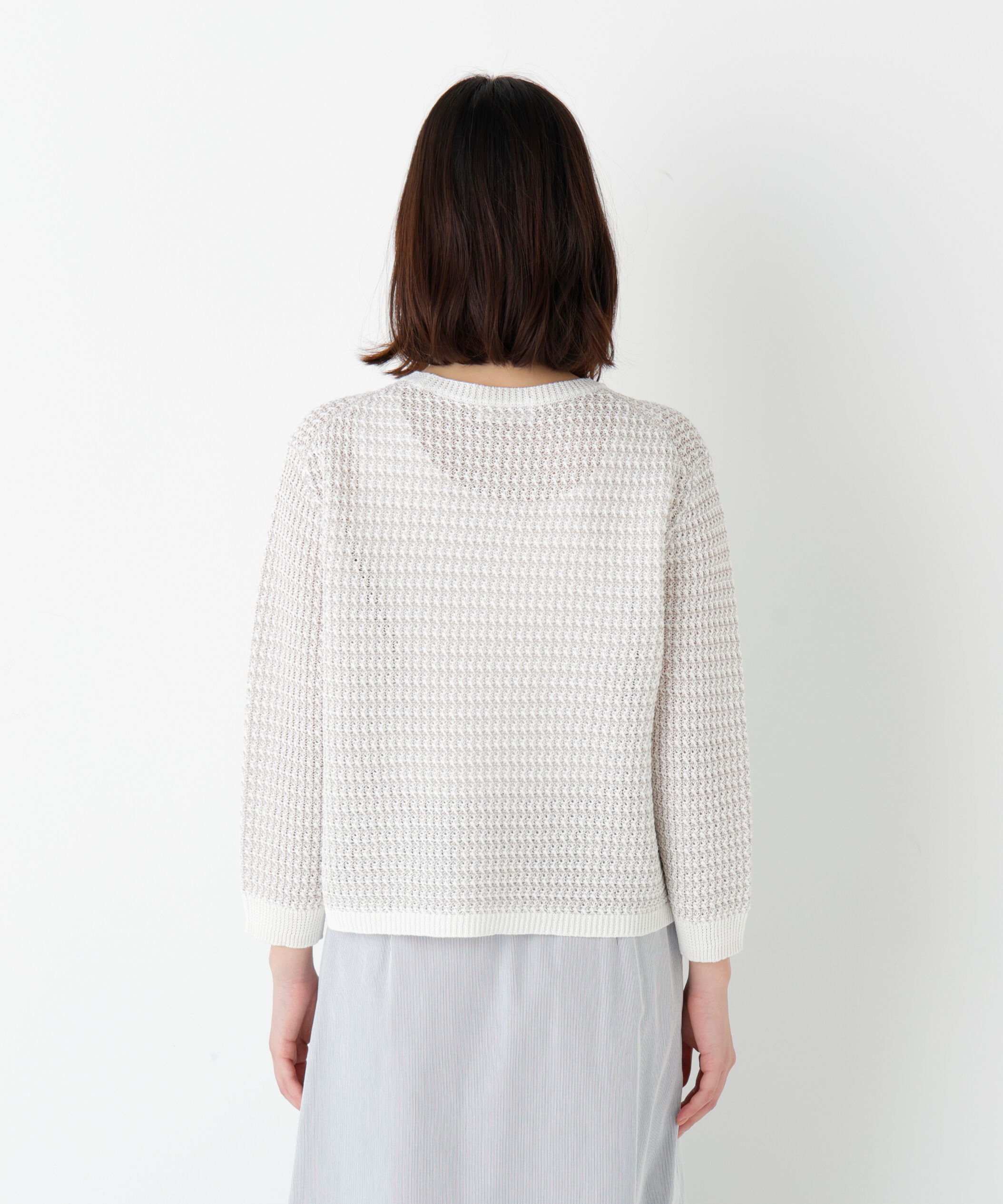  「◆≪ウォッシャブル≫ミドルゲージギマ地柄クルーネックプルオーバー」|ニット・セーター|