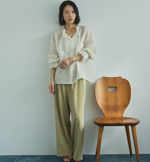 Doux archives「シアーストライプスタンドフリルブラウス」|シャツ・ブラウス|