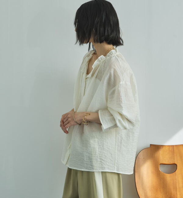 Doux archives「シアーストライプスタンドフリルブラウス」|シャツ・ブラウス|