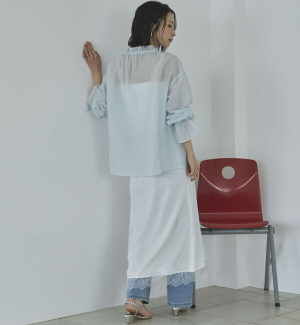 Doux archives「シアーストライプスタンドフリルブラウス」|シャツ・ブラウス|