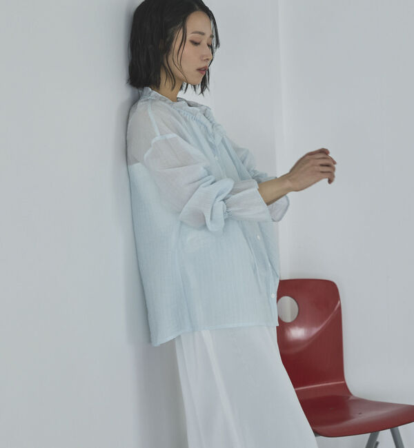Doux archives「シアーストライプスタンドフリルブラウス」|シャツ・ブラウス|