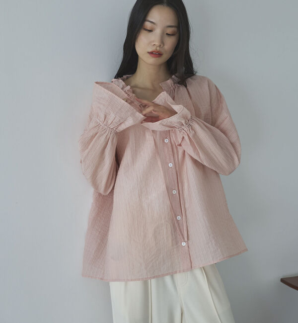Doux archives「シアーストライプスタンドフリルブラウス」|シャツ・ブラウス|