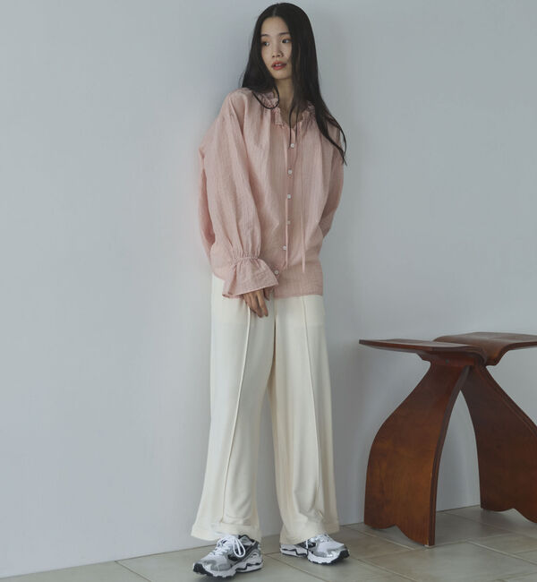 Doux archives「シアーストライプスタンドフリルブラウス」|シャツ・ブラウス|