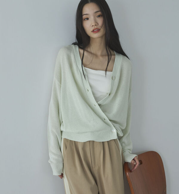 Doux archives「ペーパーヤーンカシュクールカーディガン」|カーディガン|MINT GREEN