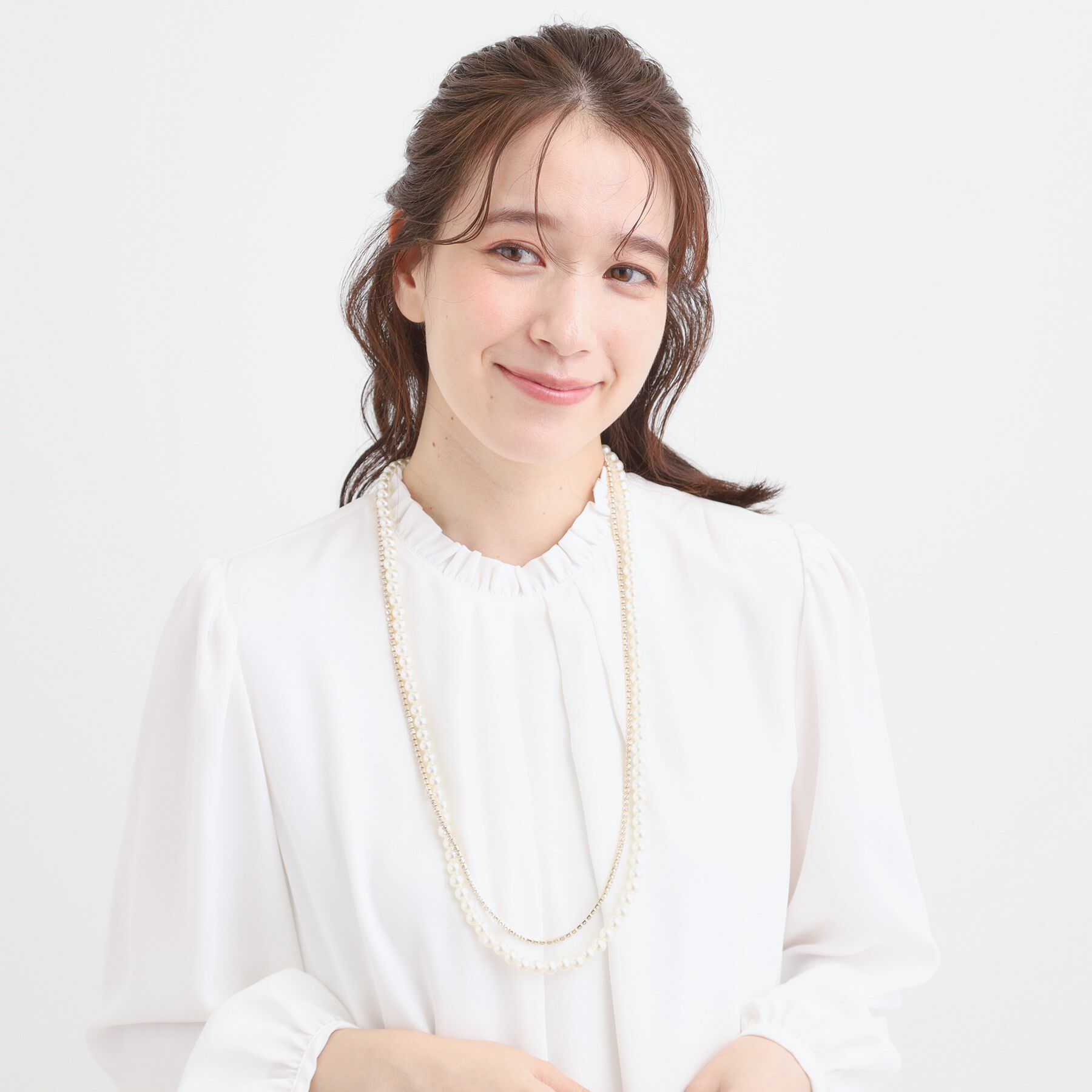SHOO･LA･RUE「【セレモニー】2連ダイヤレーン＆フェイクパールネックレス」|ネックレス|