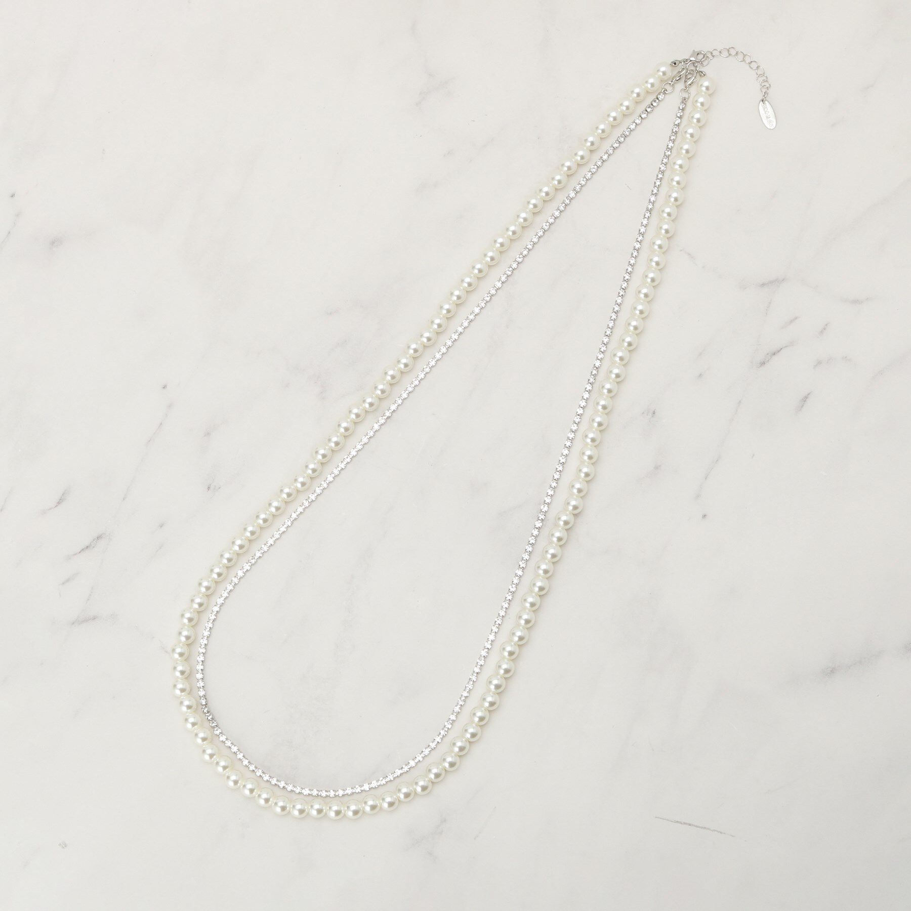 SHOO･LA･RUE「【セレモニー】2連ダイヤレーン＆フェイクパールネックレス」|ネックレス|シルバー(006)