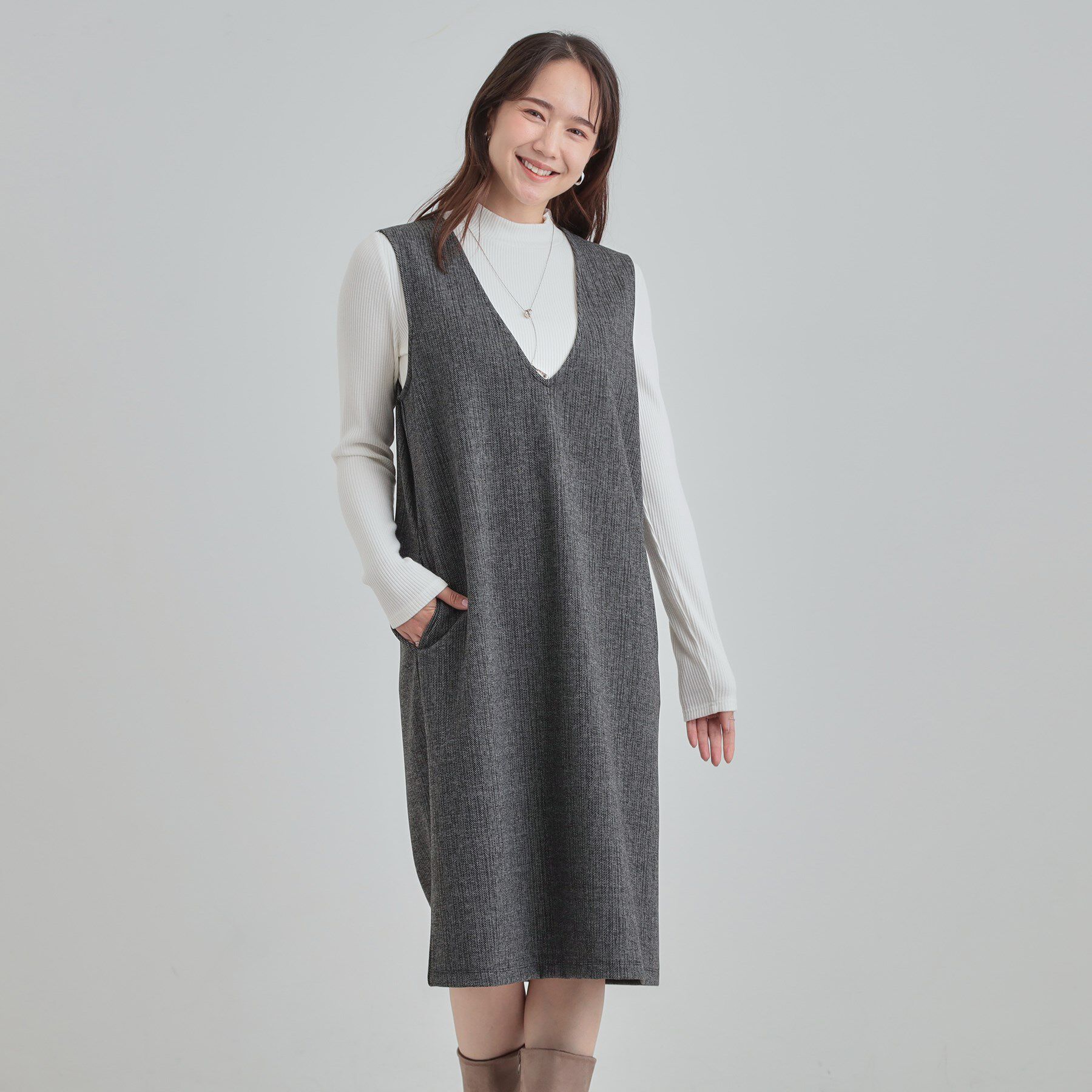 SHOO･LA･RUE「【2点セット/洗濯機可】時短でコーデが決まる ジャンドレ+リブインナー」|ワンピース|