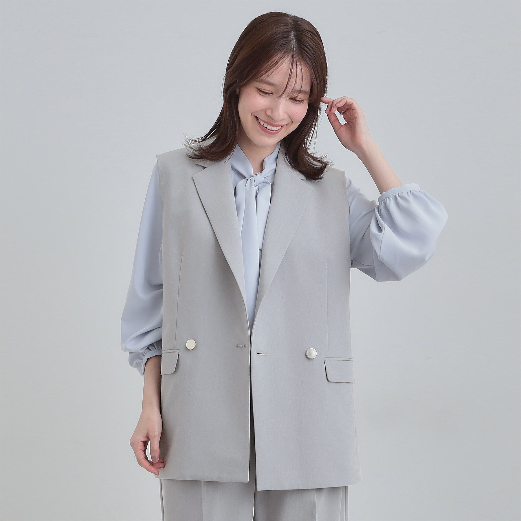 SHOO･LA･RUE「【セットアップ可/S-LL/洗濯機可】サッと羽織ってこなれ見え ダブルブレストジレ」|ベスト・ジレ|