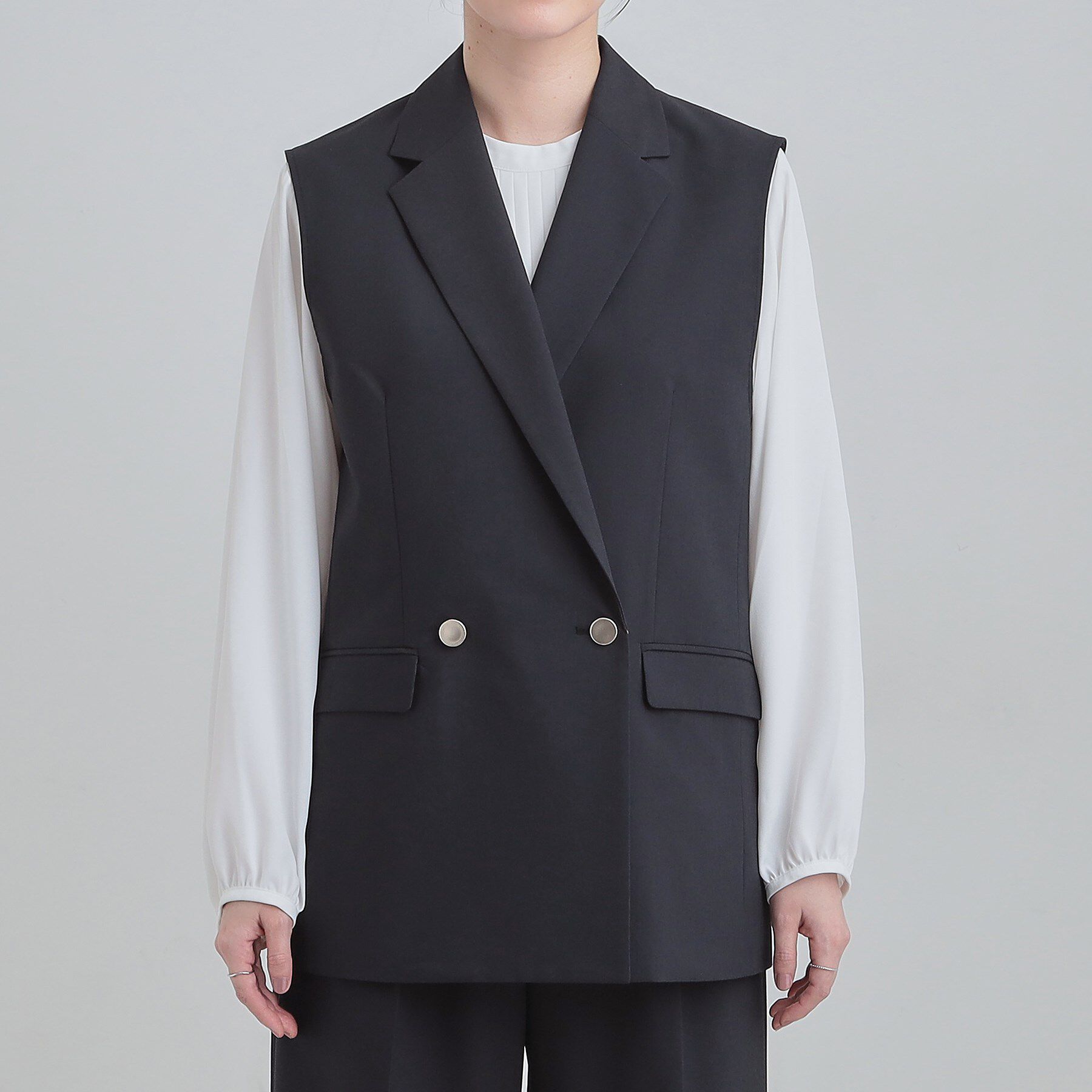 SHOO･LA･RUE「【セットアップ可/S-LL/洗濯機可】サッと羽織ってこなれ見え ダブルブレストジレ」|ベスト・ジレ|