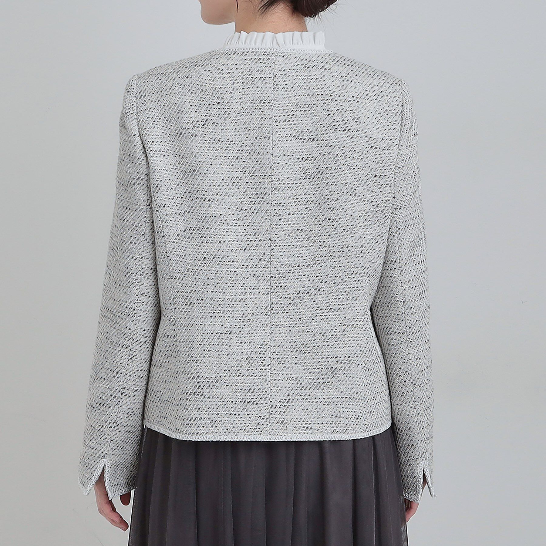 SHOO･LA･RUE「【S-3L】オンとオフで印象が変わる ライトツイードジャケット」|ノーカラージャケット|