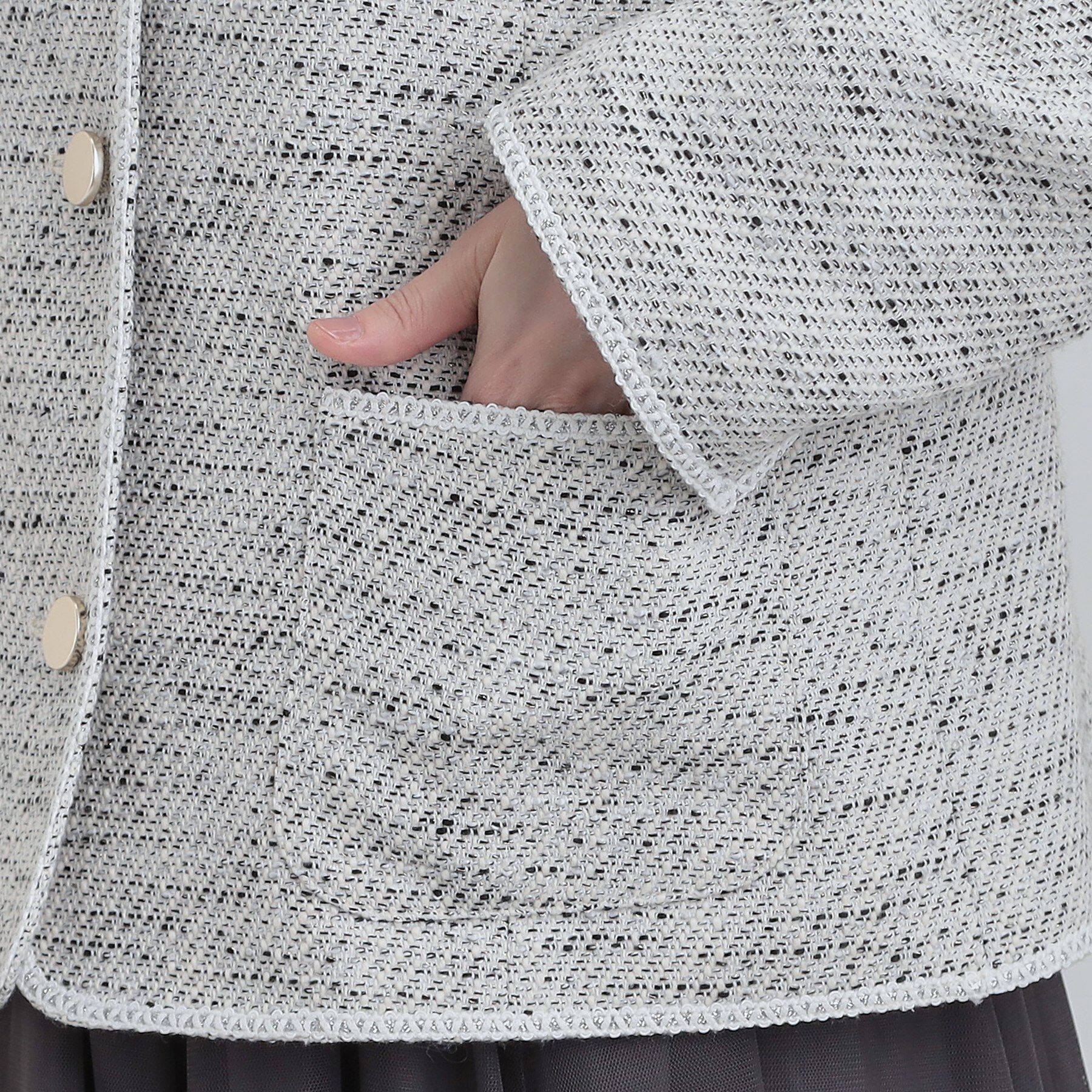 SHOO･LA･RUE「【S-3L】オンとオフで印象が変わる ライトツイードジャケット」|ノーカラージャケット|