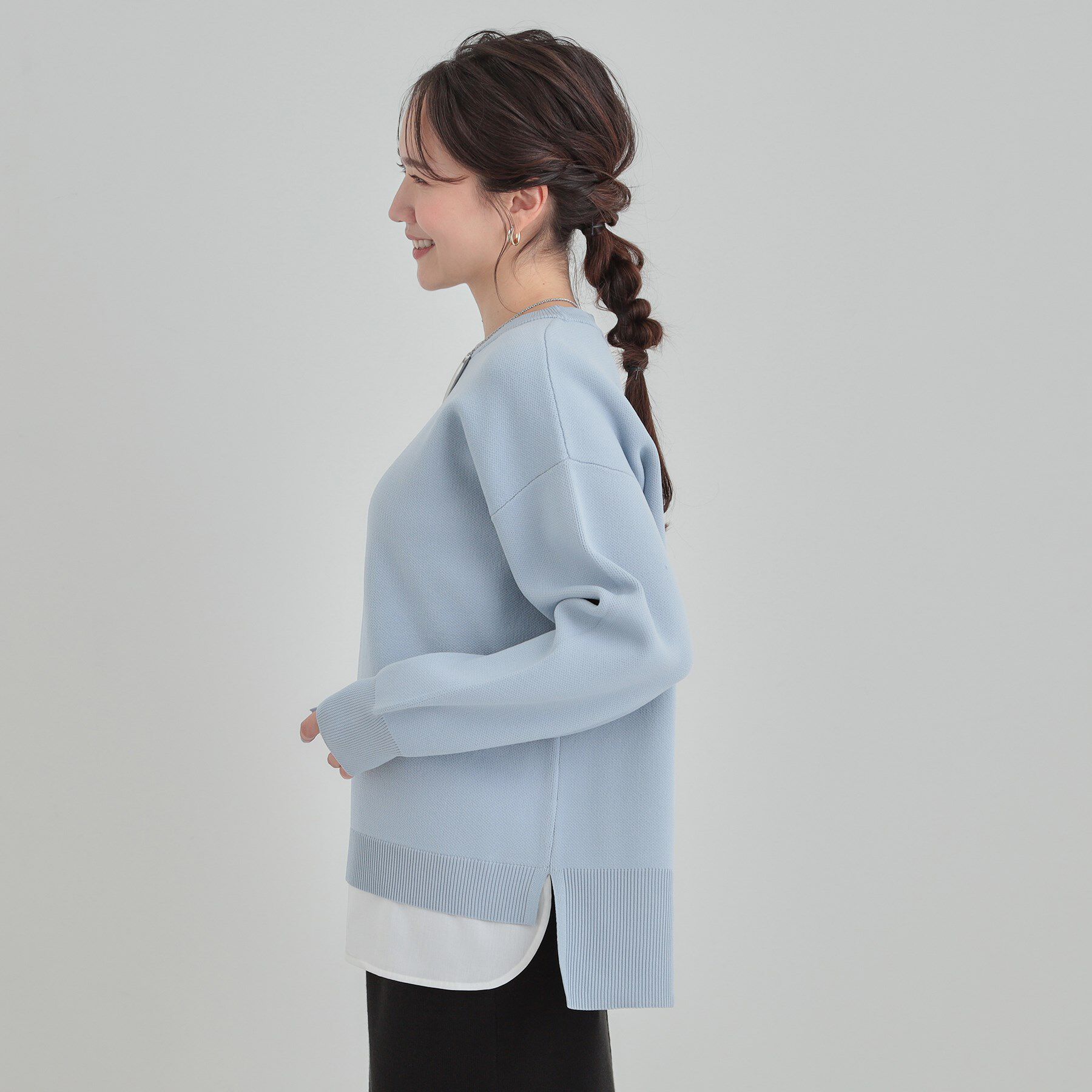 SHOO･LA･RUE「【洗濯機可/S-LL】さらに軽くなった スポンディッシュ裾フェイクトップス」|ニット・セーター|