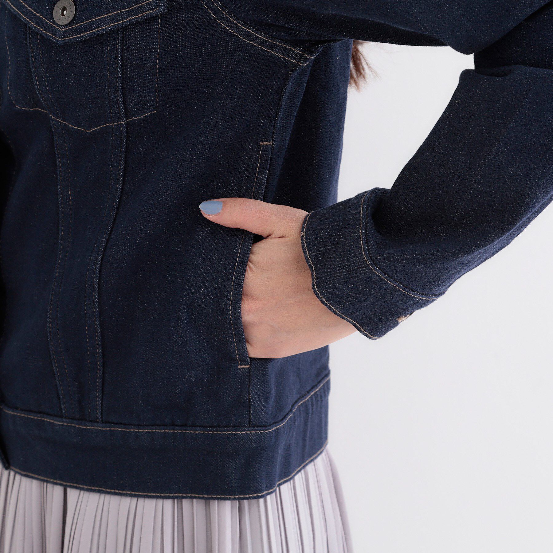 SHOO･LA･RUE「【SHOO・LA・RUE DENIM/S-LL/高レビュー】大人のための ノーカラーデニムジャケット」|デニムジャケット|