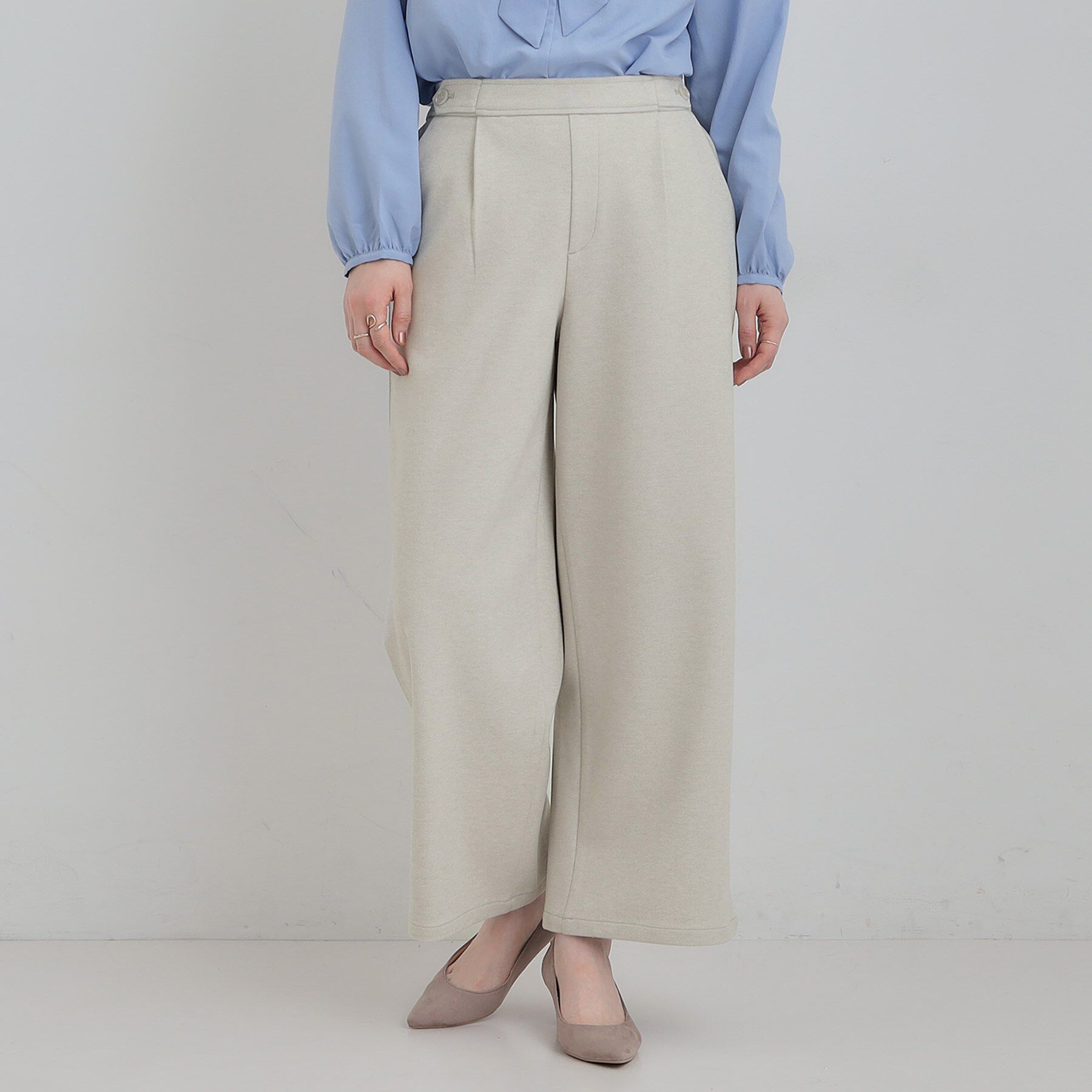 SHOO･LA･RUE「【洗濯機可/S-LL】ウエストのタブボタンがポイント　ワイドパンツ」|その他|