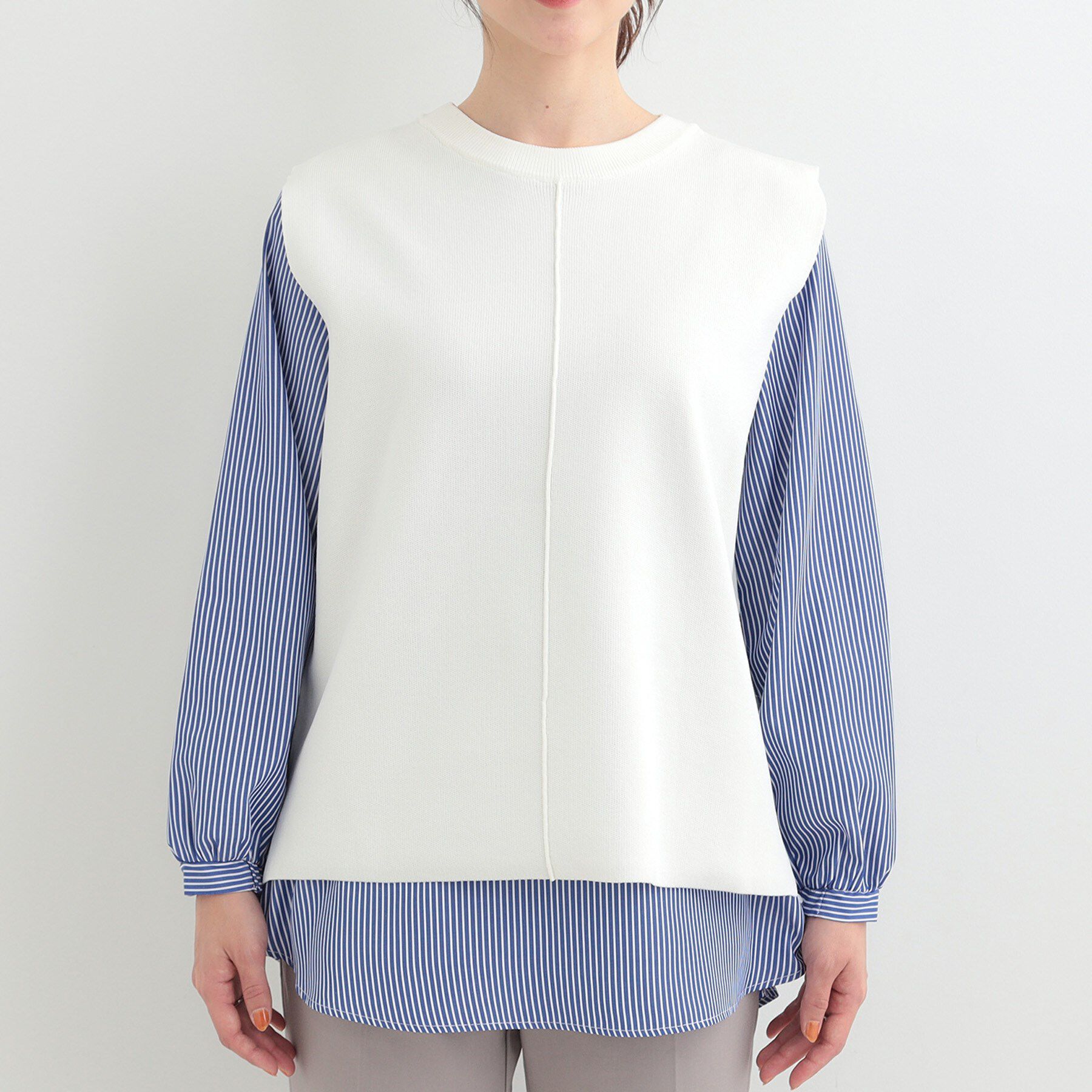 SHOO･LA･RUE「【洗濯機可/2点セット/S-LL】着回し自在 きれい見え ニットベスト＋ブラウス」|ニット・セーター|