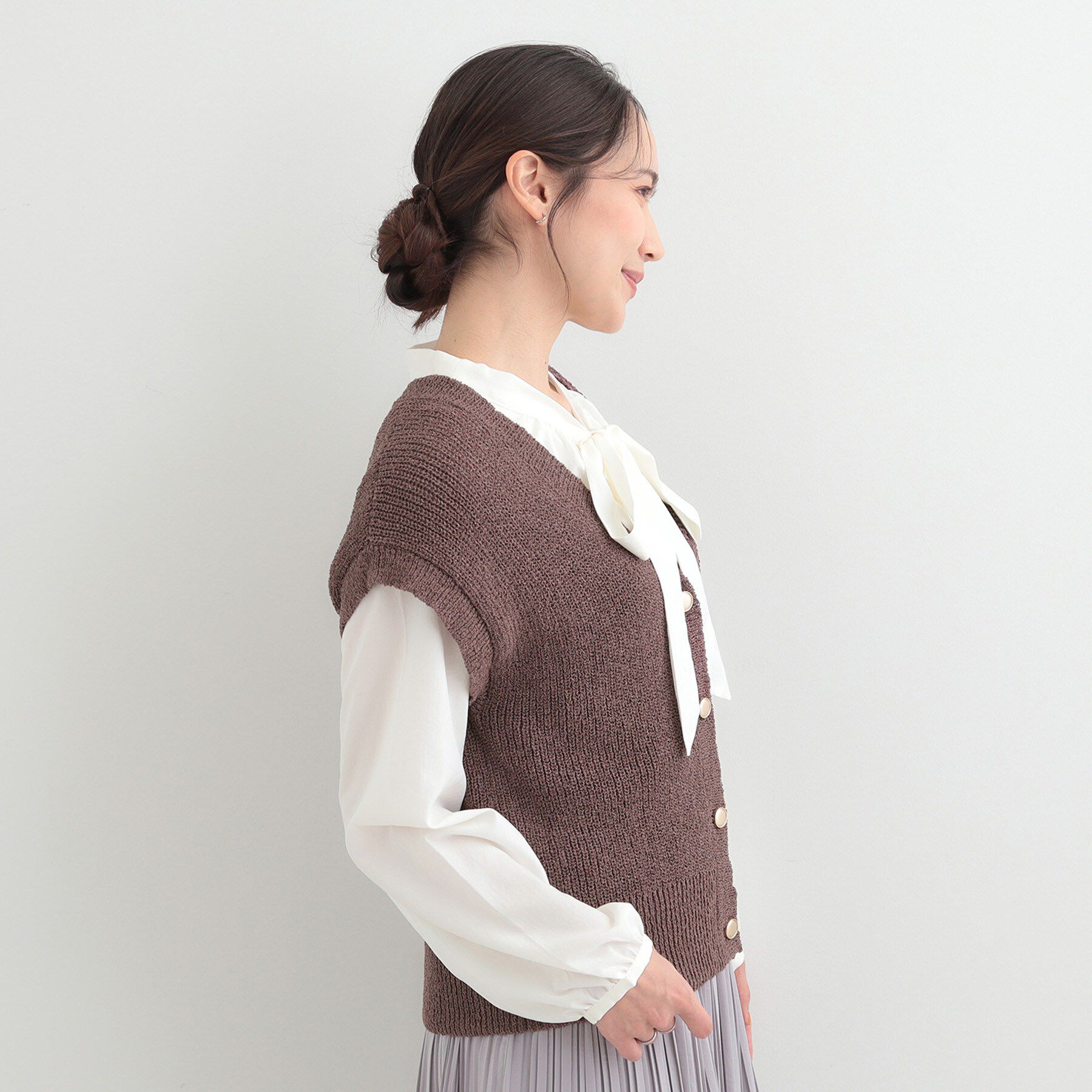 SHOO･LA･RUE「【S-LL/洗濯機可】気軽にレイヤード 前開きざっくりニットベスト」|ベスト・ジレ|