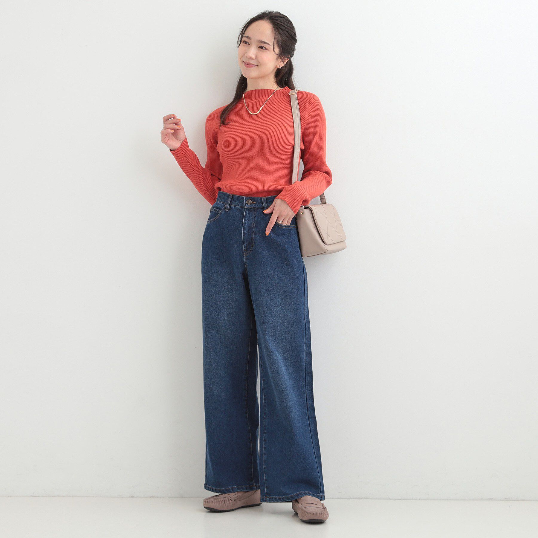 SHOO･LA･RUE「【S-LL】脚のラインを拾いにくい デニムワイドパンツ」|デニム|