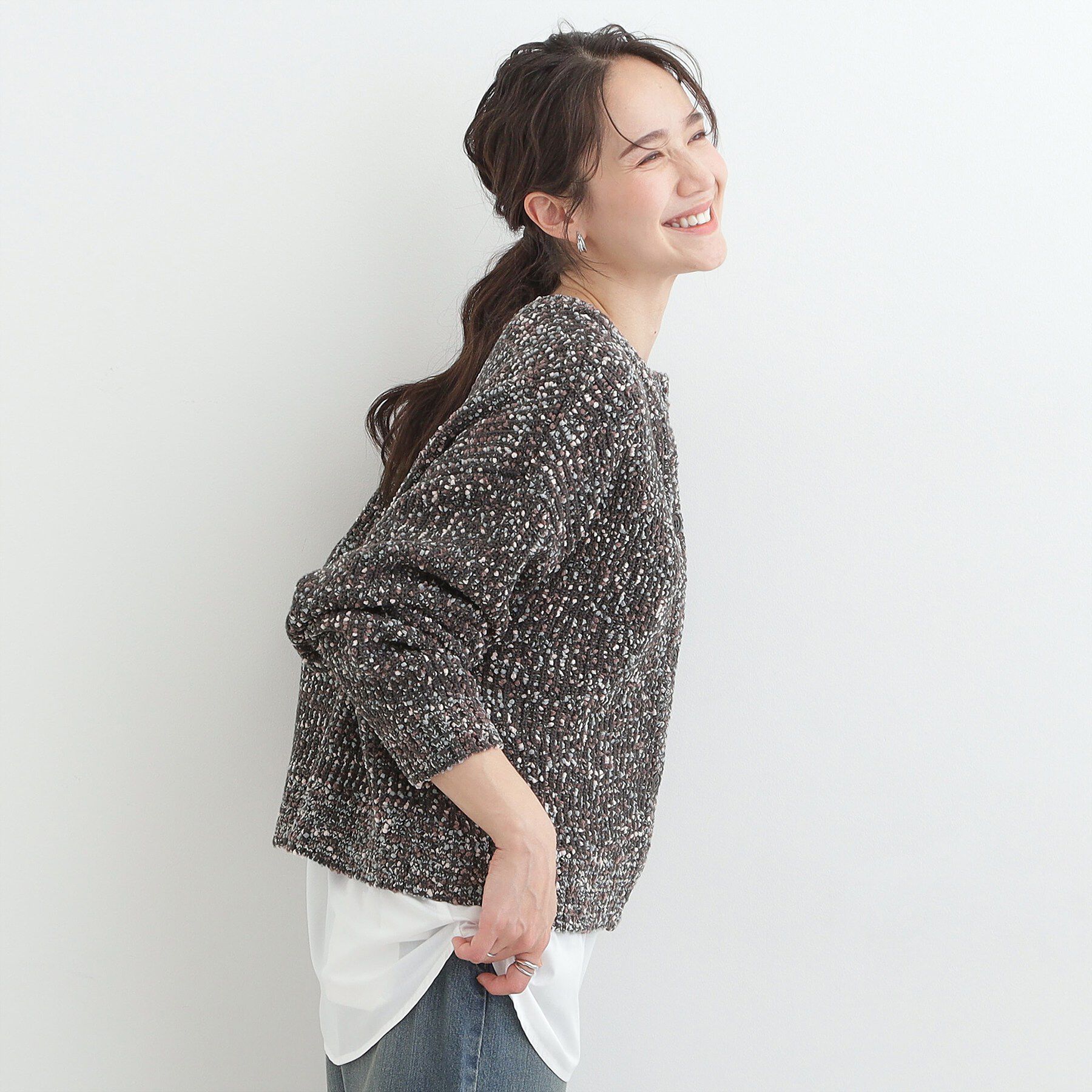 SHOO･LA･RUE「【洗濯機可/前後2WAY】ぽこぽこニットカーディガン」|カーディガン|