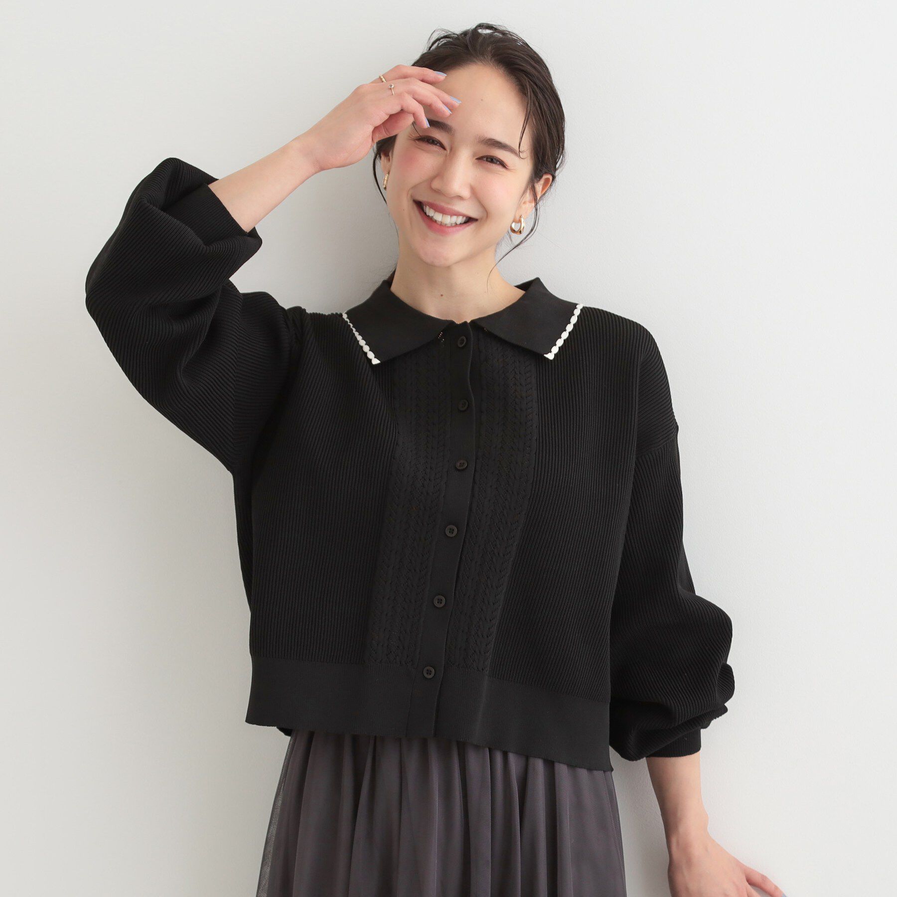 SHOO･LA･RUE「襟付きレース風カーディガン」|カーディガン|