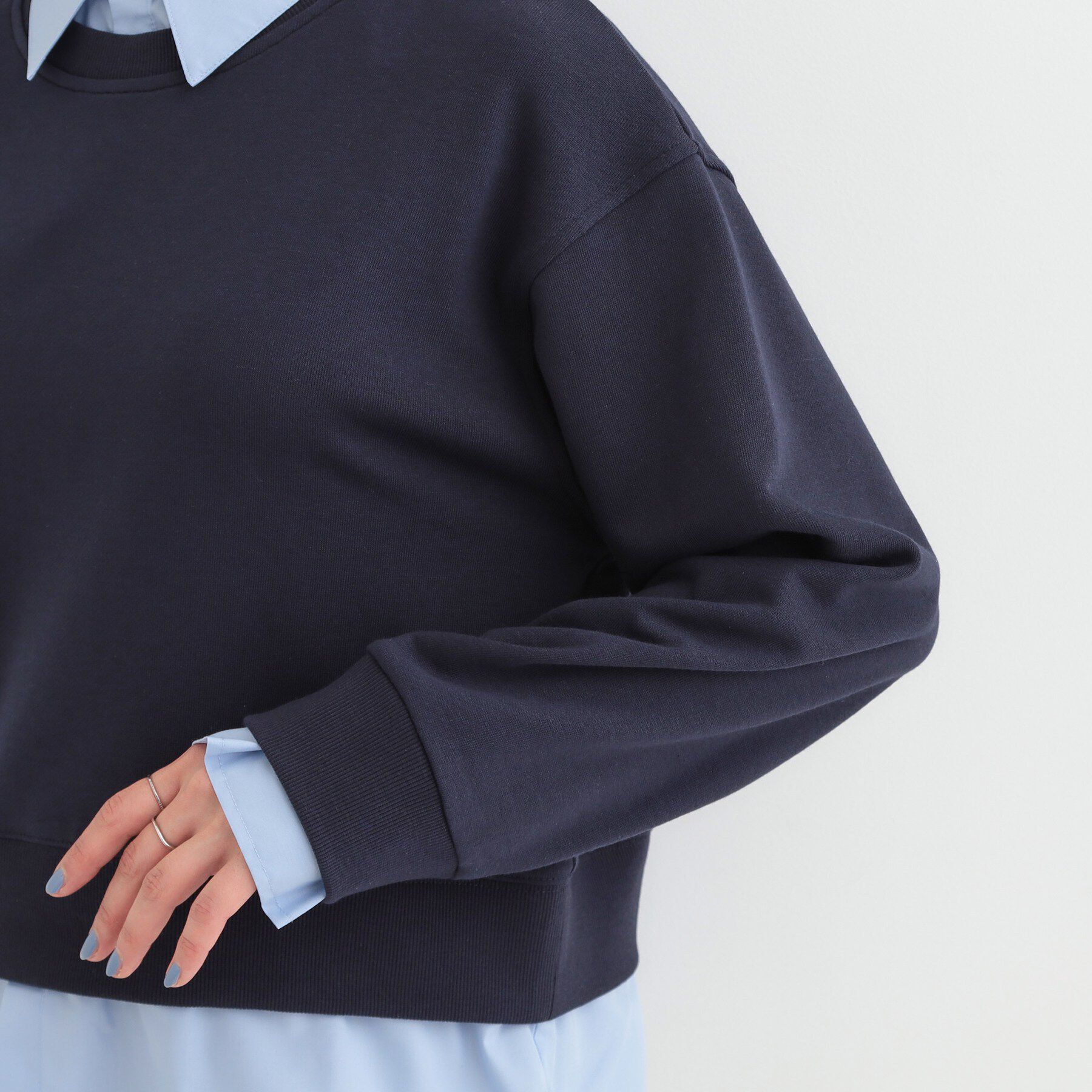 SHOO･LA･RUE「【洗濯機可】1枚でサマ見え シャツレイヤード風 スウェット」|パーカー|