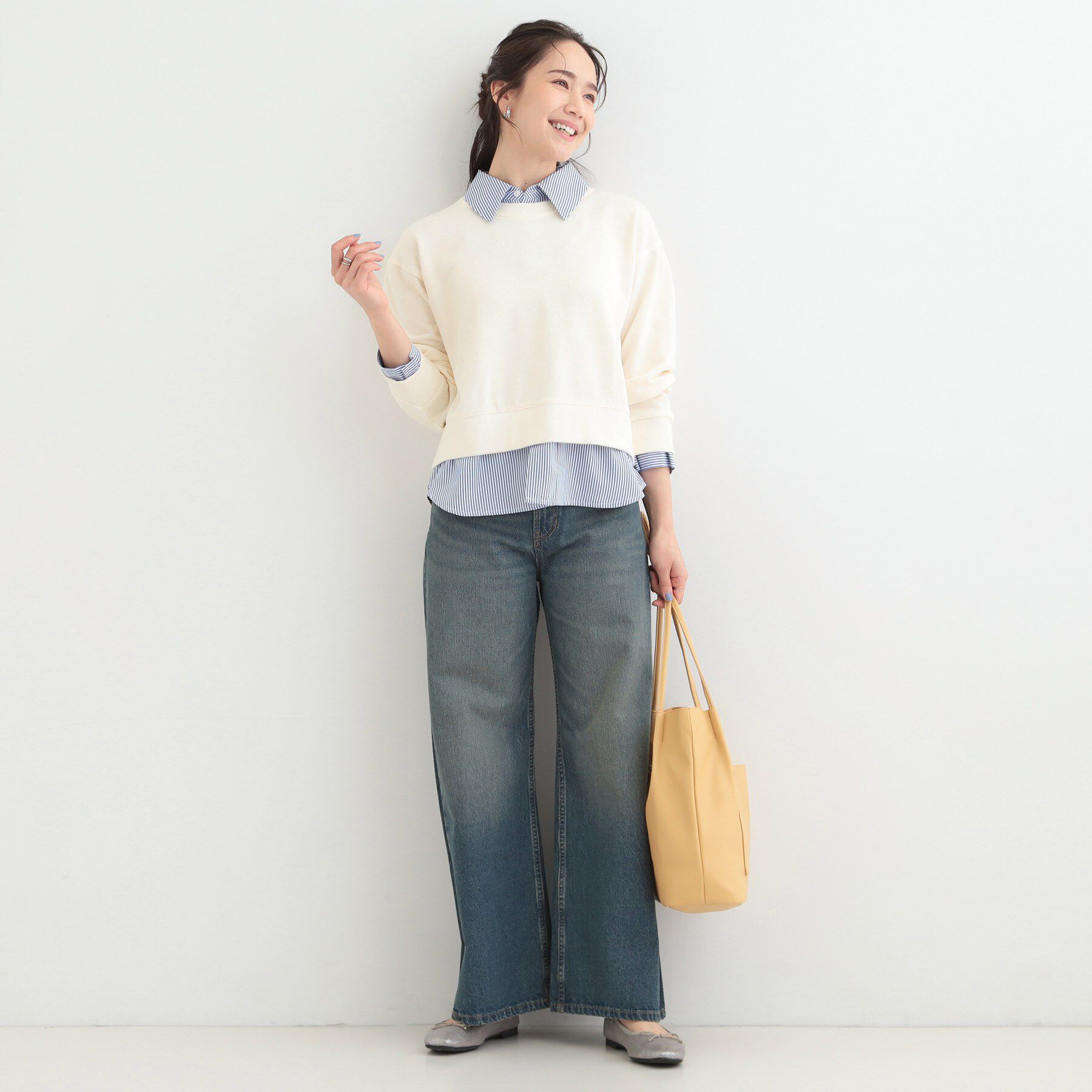 SHOO･LA･RUE「【洗濯機可】1枚でサマ見え シャツレイヤード風 スウェット」|パーカー|