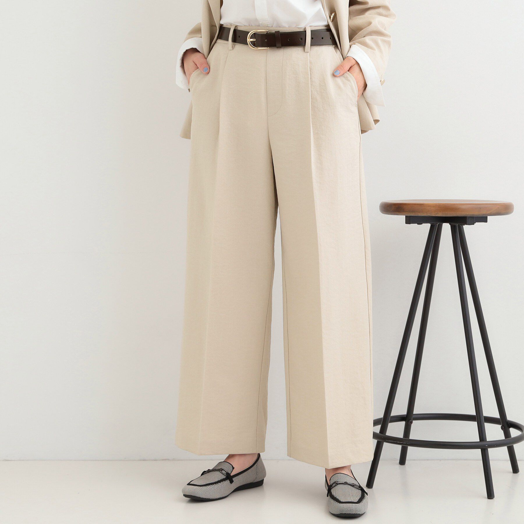 SHOO･LA･RUE「【洗濯機可/セットアップ可/SS-LL/UV】脚のラインをきれいに見せる ワイドパンツ」|その他|ライトベージュ(05