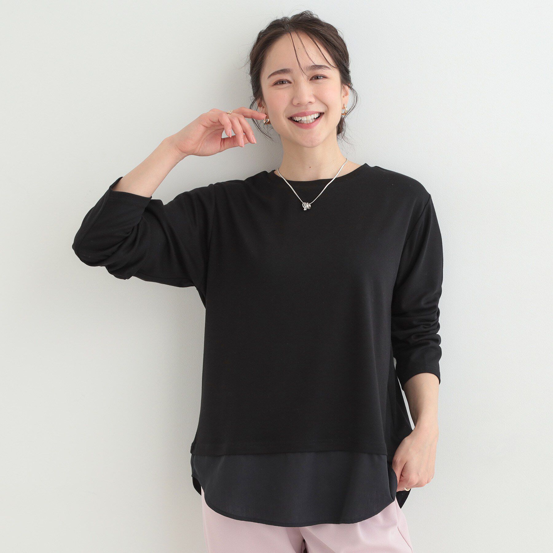 SHOO･LA･RUE「【洗濯機可/S-LL】レイヤードスタイルにおすすめ 裾切替 スムースロンT」|Tシャツ・カットソー|