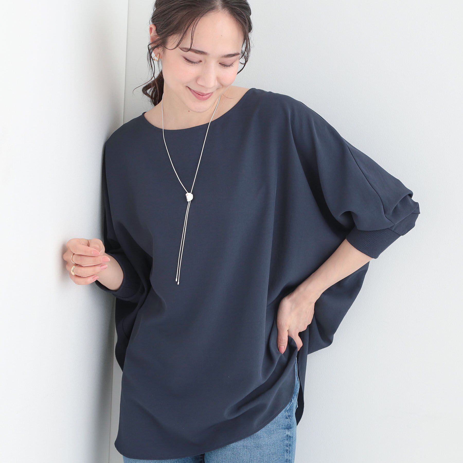 SHOO･LA･RUE「【着丈選べる/体型カバー/洗濯機可】さらさらとろん ドルマンブラウス」|シャツ・ブラウス|ネイビーロング(89