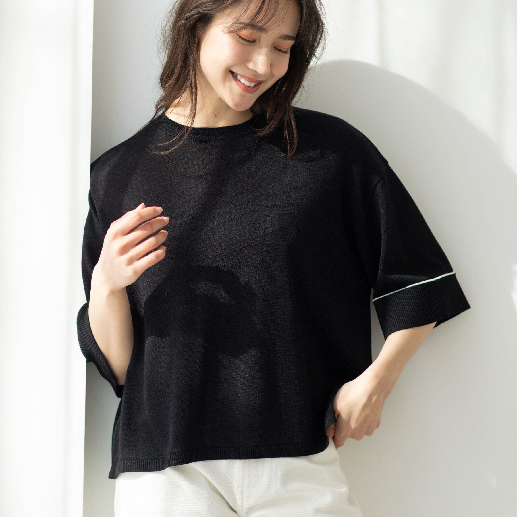 SHOO･LA･RUE「配色ラインニットTシャツ」|ニット・セーター|