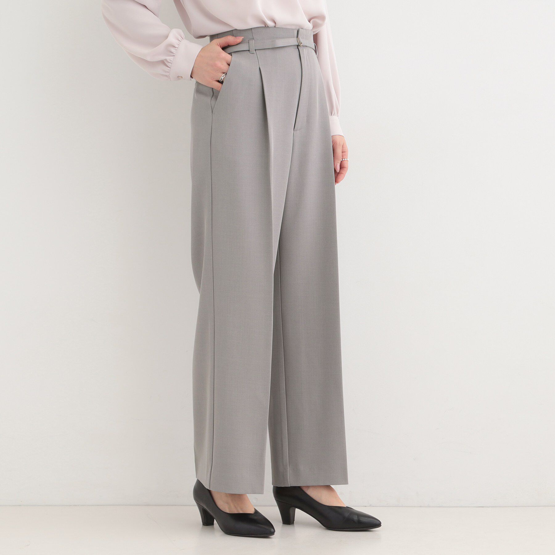 SHOO･LA･RUE「【通勤/セットアップ可/洗濯機可/SS-LL】センタープレスできちんと見え ベルト付きワイドパンツ」|その他|