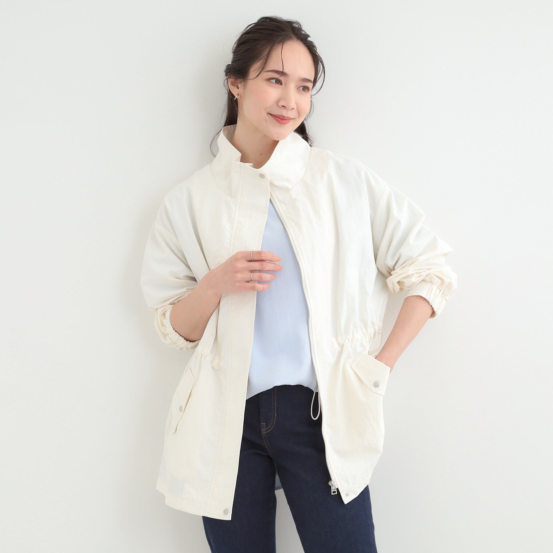 SHOO･LA･RUE「【防花粉/S-LL】ウエストマークですっきり見え　軽やかスタンドブルゾン」|ブルゾン・スタジャン|