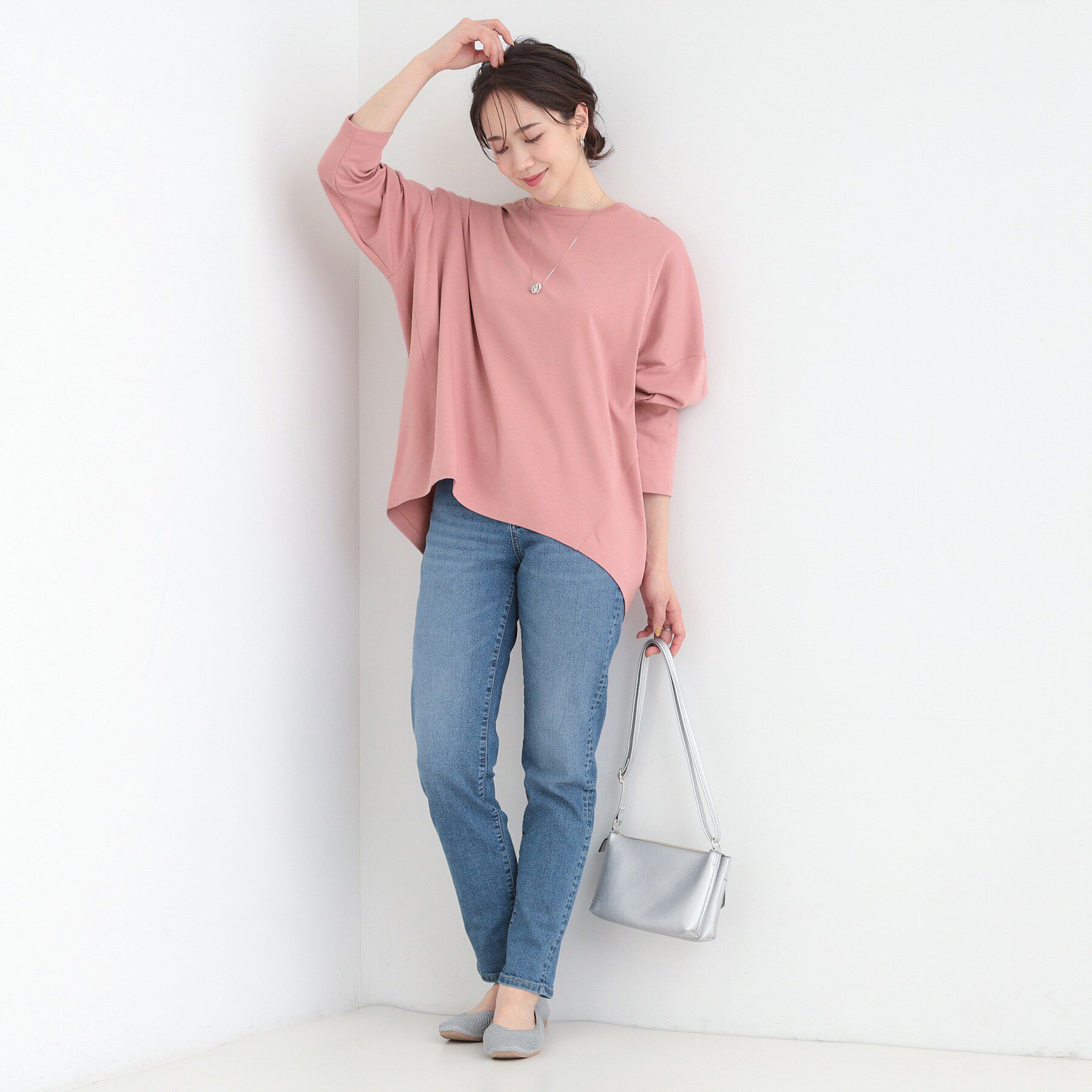 SHOO･LA･RUE「【洗濯機可/UV/綿100％】体型カバーの叶う 七分袖ゆるトップス」|Tシャツ・カットソー|